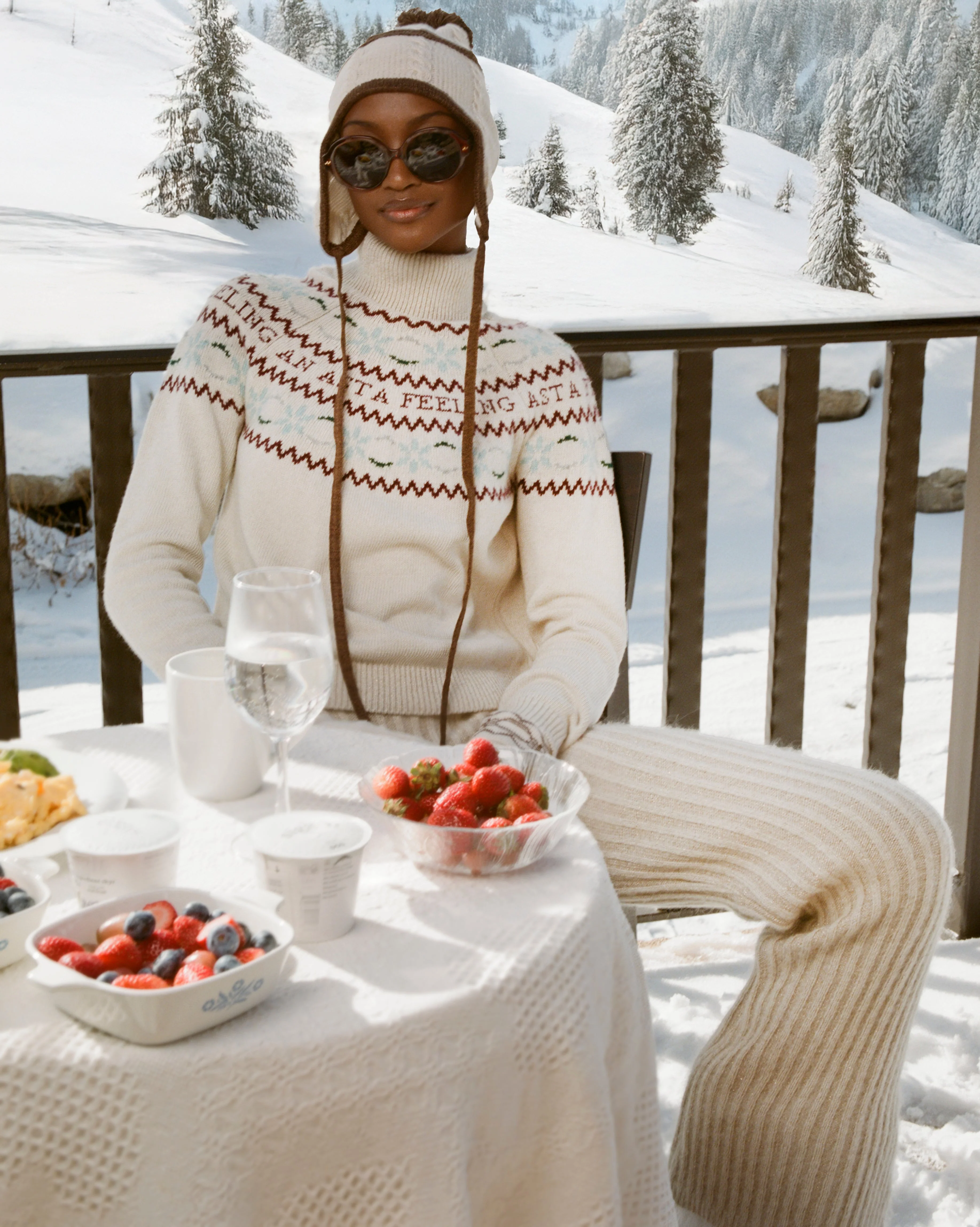 Elsa Cable Beanie | Ecru/Cabin Brown - Image 3