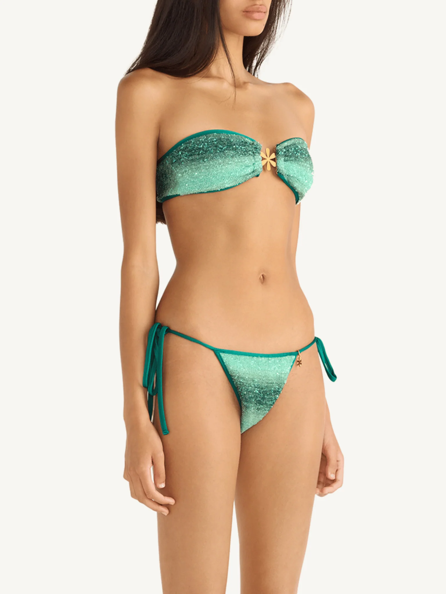 Mia Knitted Bikini Top | Palm Green Sequin - Image 4