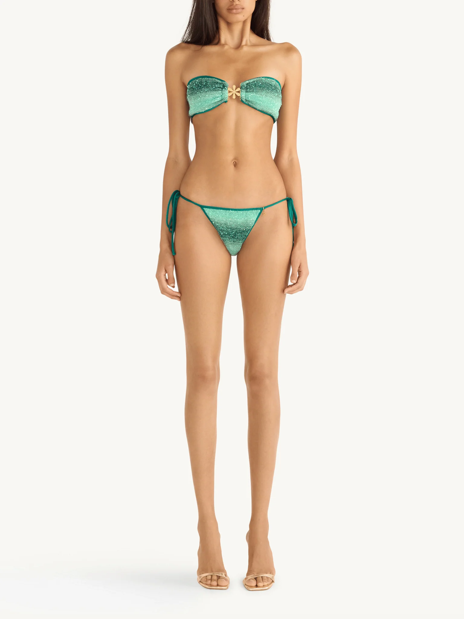 Mia Knitted Bikini Top | Palm Green Sequin - Image 5