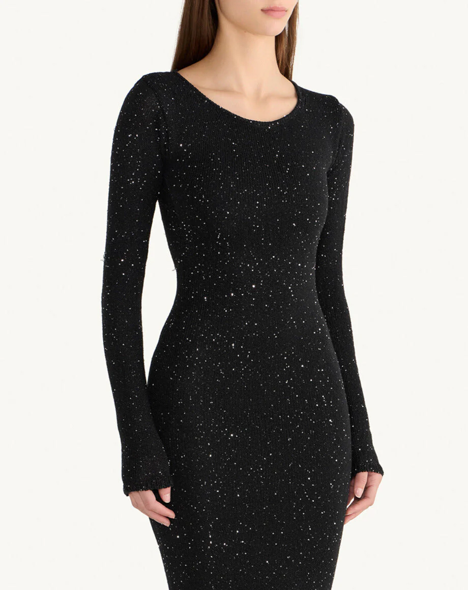 Natalia Longsleeve Dress | Black/Silver Sequin - Image 4