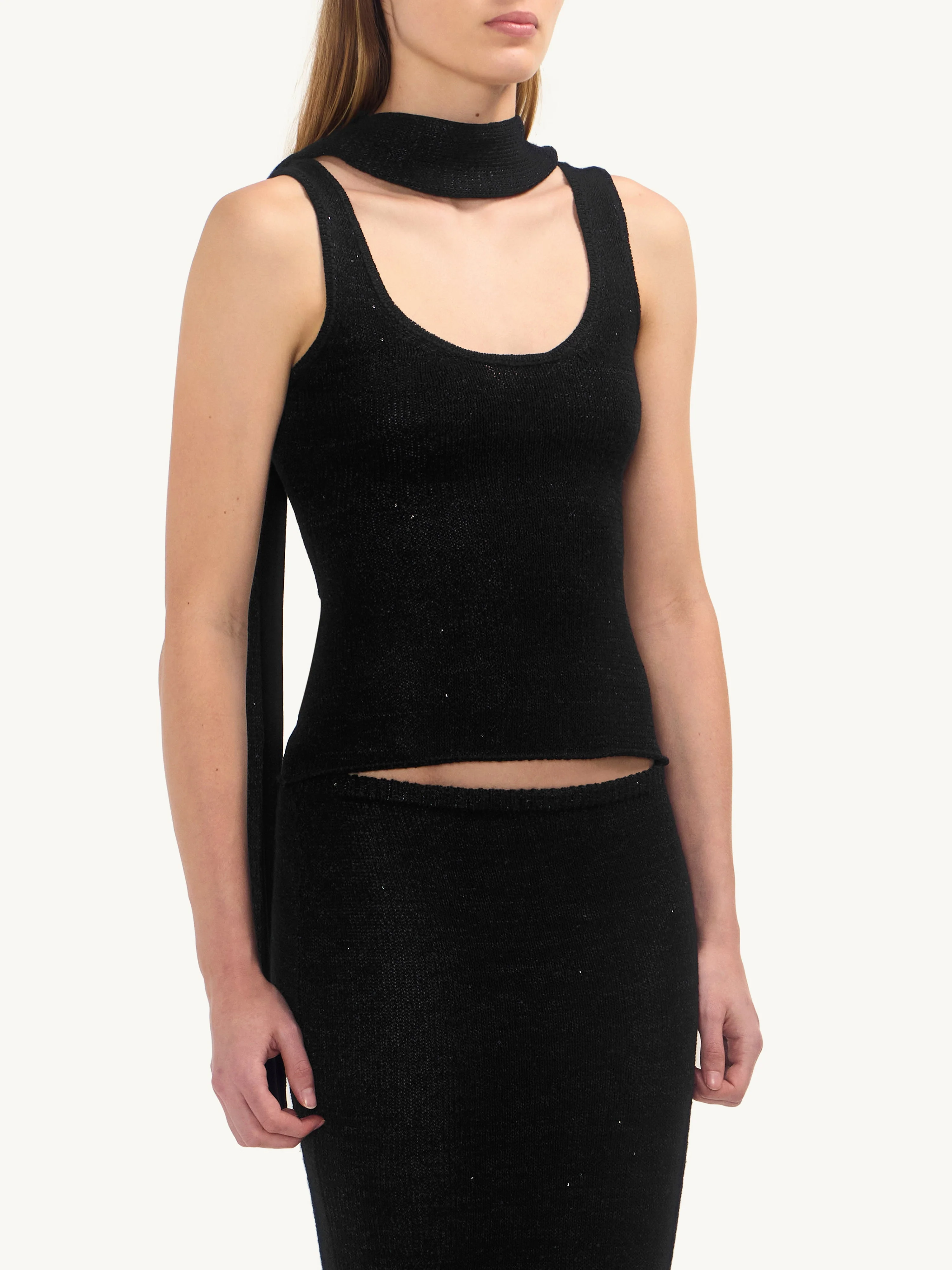Natalia Skinny Scarf | Black Sequin - Image 2