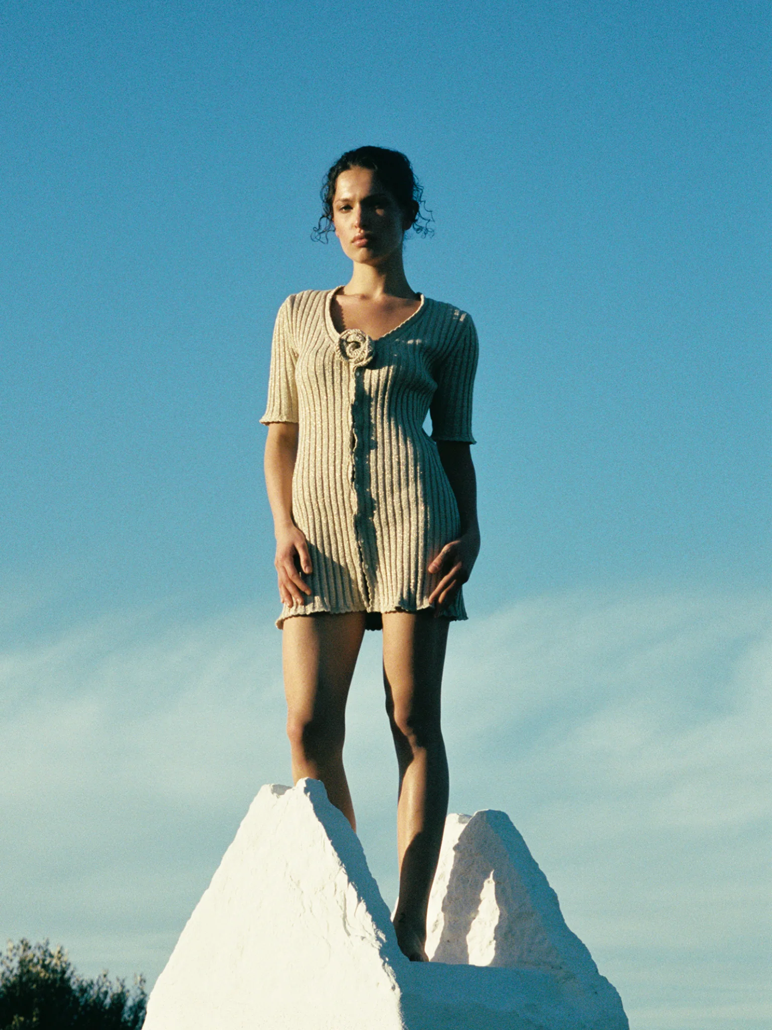 Sabina Halfsleeve Mini Dress | Golden Olive Shimmer - Image 2