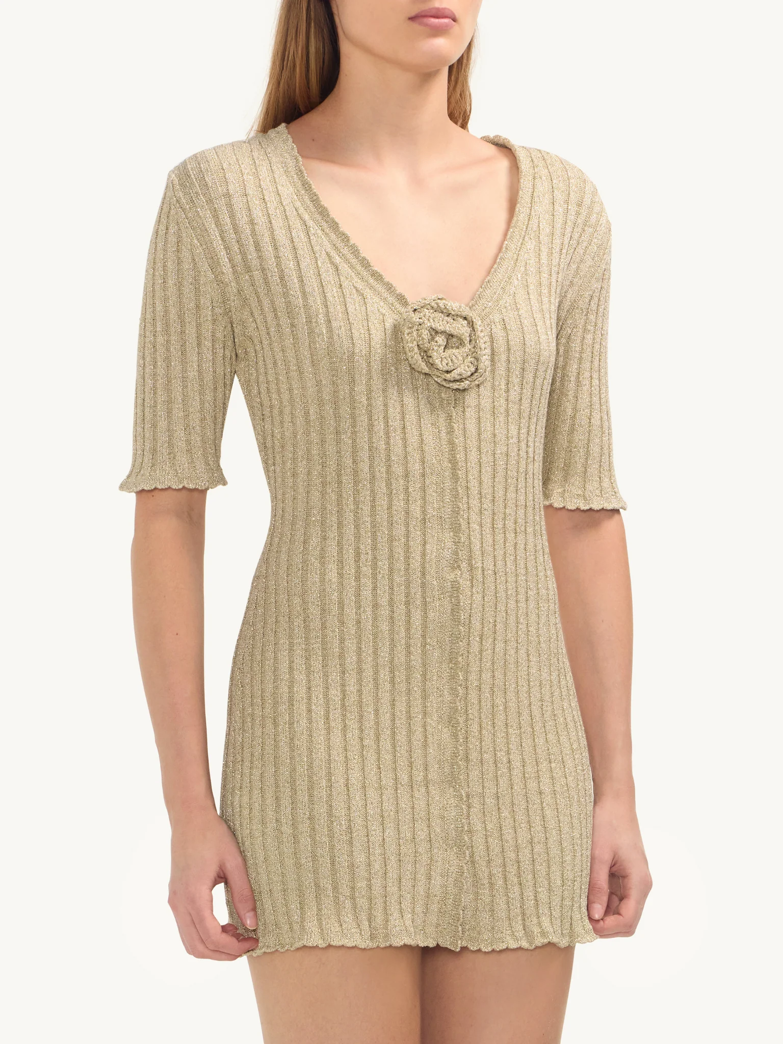 Sabina Halfsleeve Mini Dress | Golden Olive Shimmer - Image 5