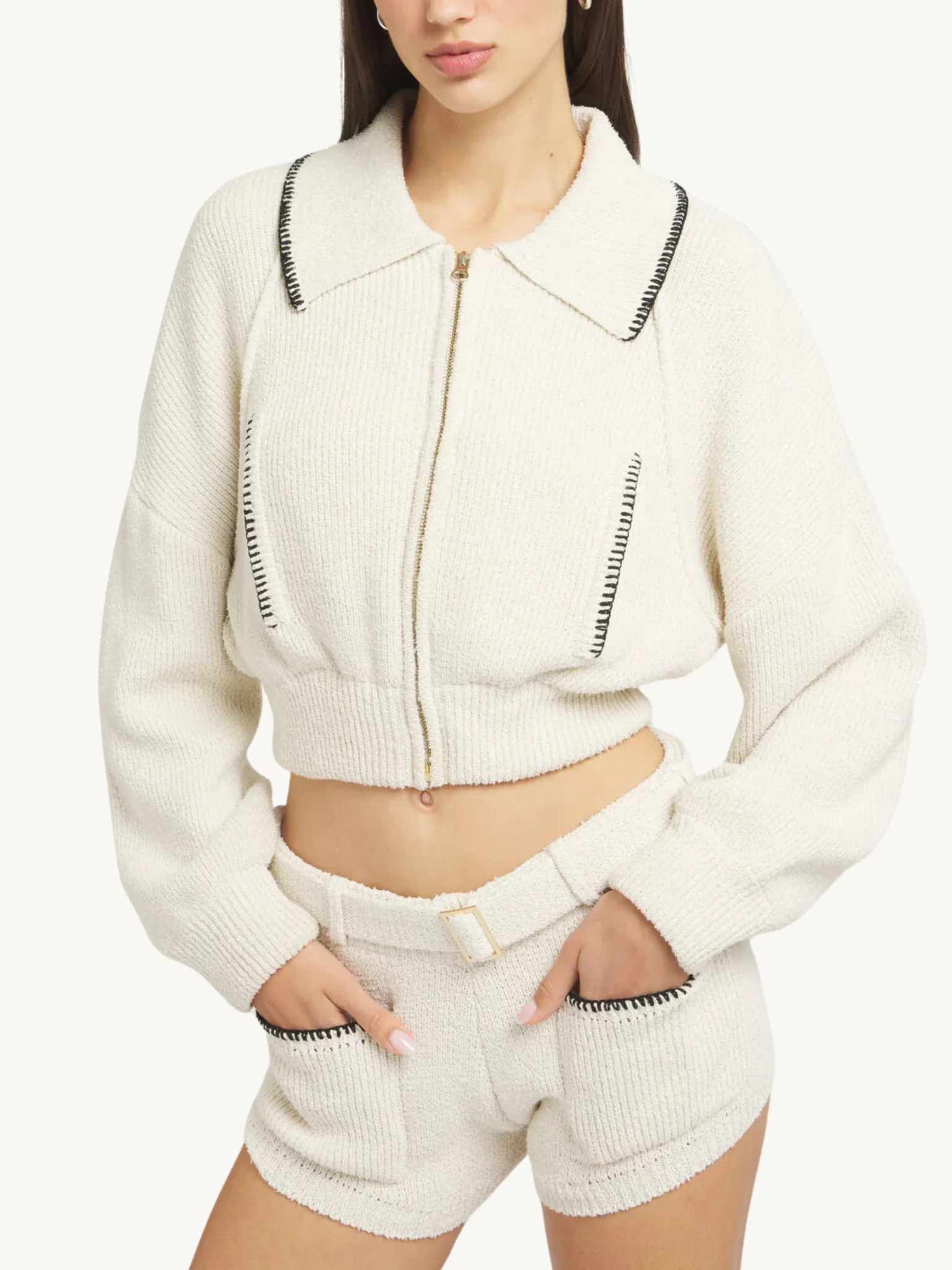Voyager Knitted Bomber Jacket | Ivory - Image 5