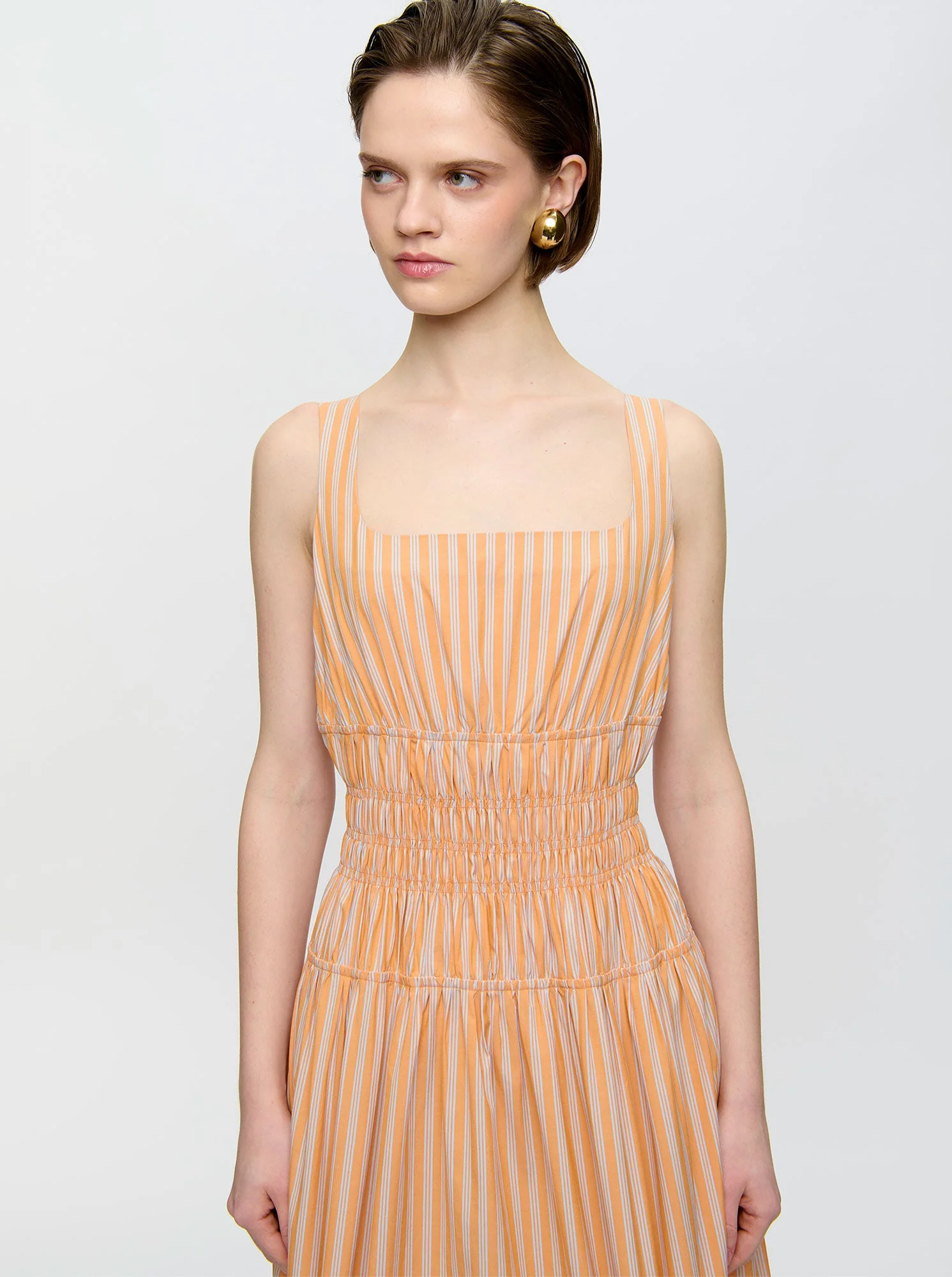 Belinda Gathered Waist Dress | Orange/White - Image 3