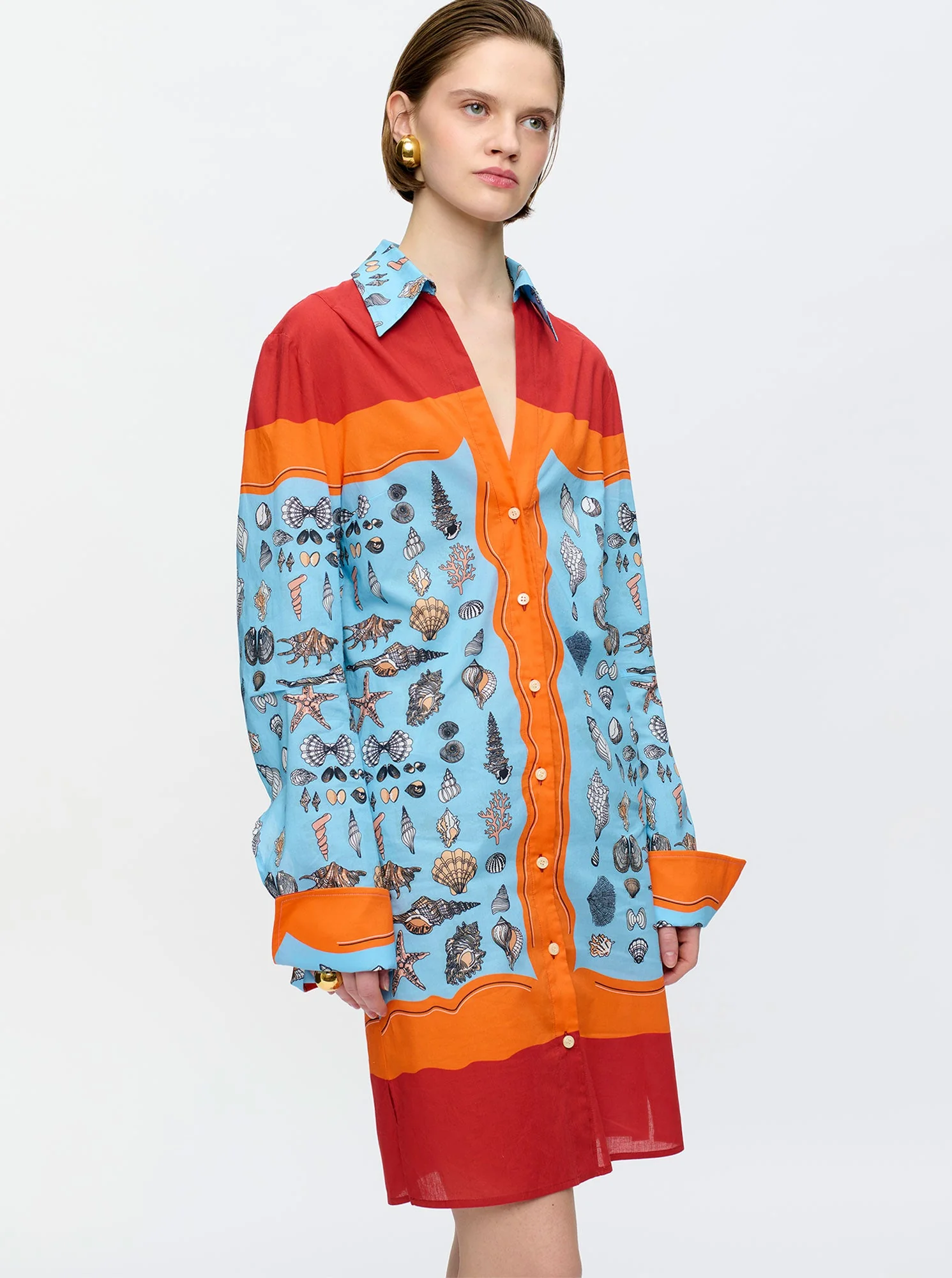 Charisse Printed Shirt Dress | Orange/Blue - Image 3