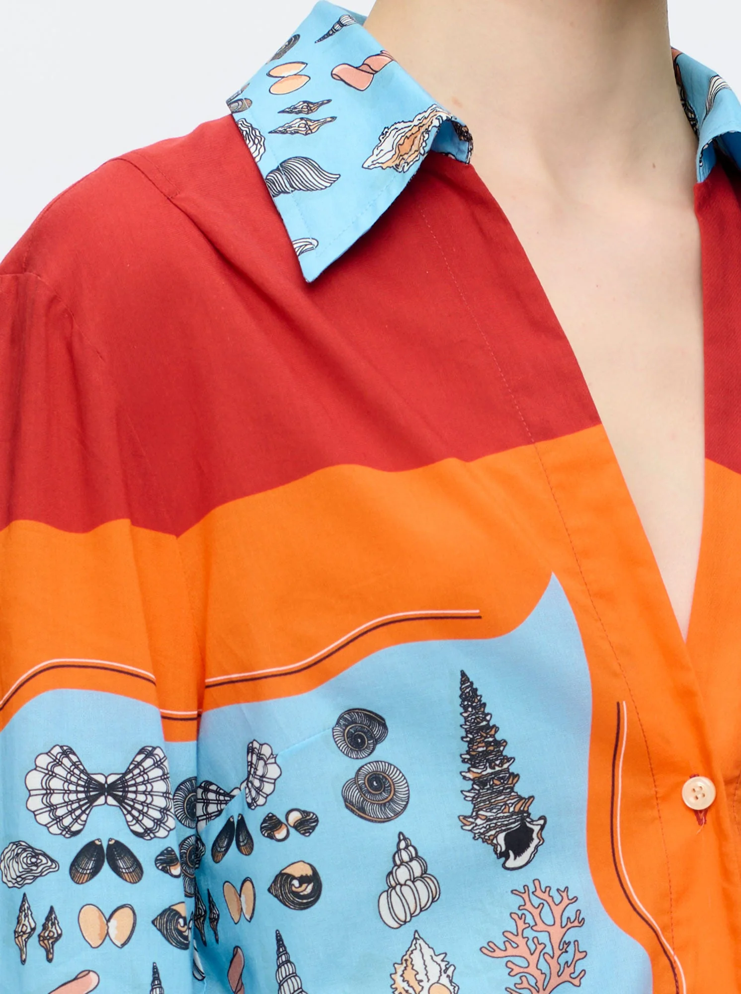Charisse Printed Shirt Dress | Orange/Blue - Image 4