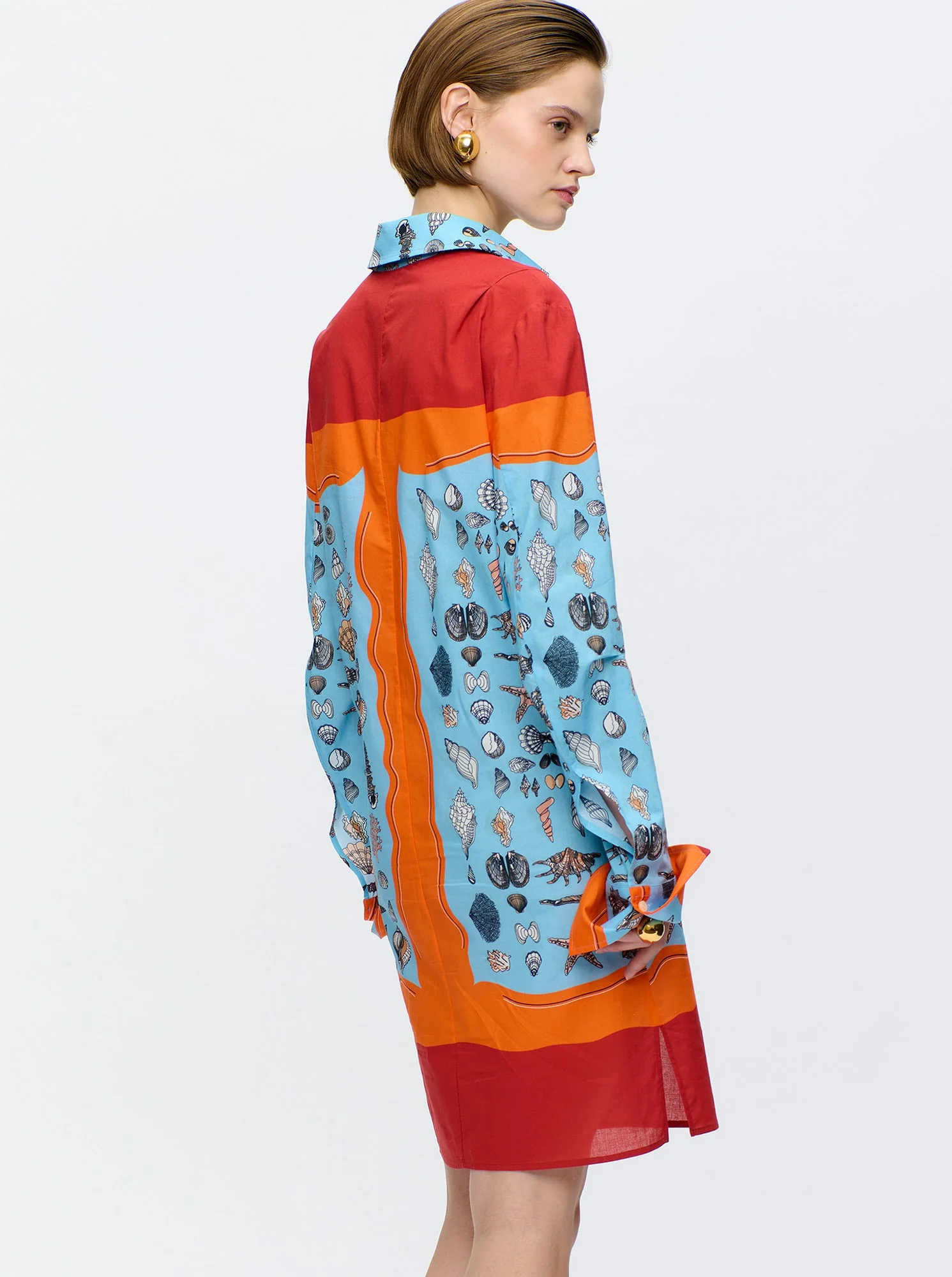 Charisse Printed Shirt Dress | Orange/Blue - Image 5