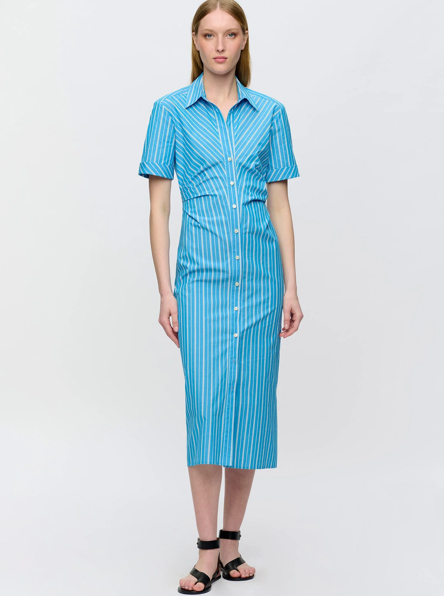 Lou Fitted Shirt Dress | Blue Stripe - Image 3