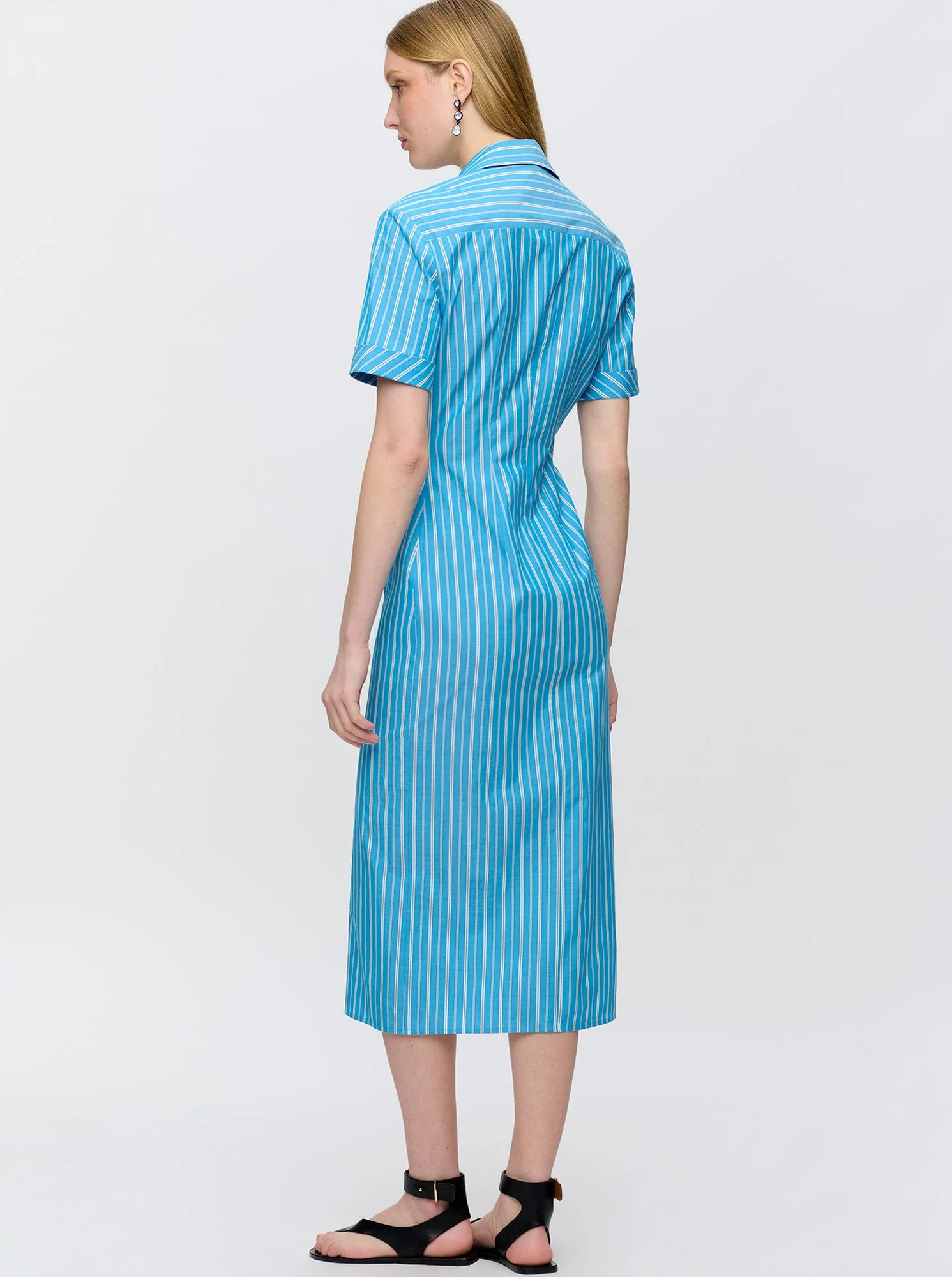 Lou Fitted Shirt Dress | Blue Stripe - Image 4
