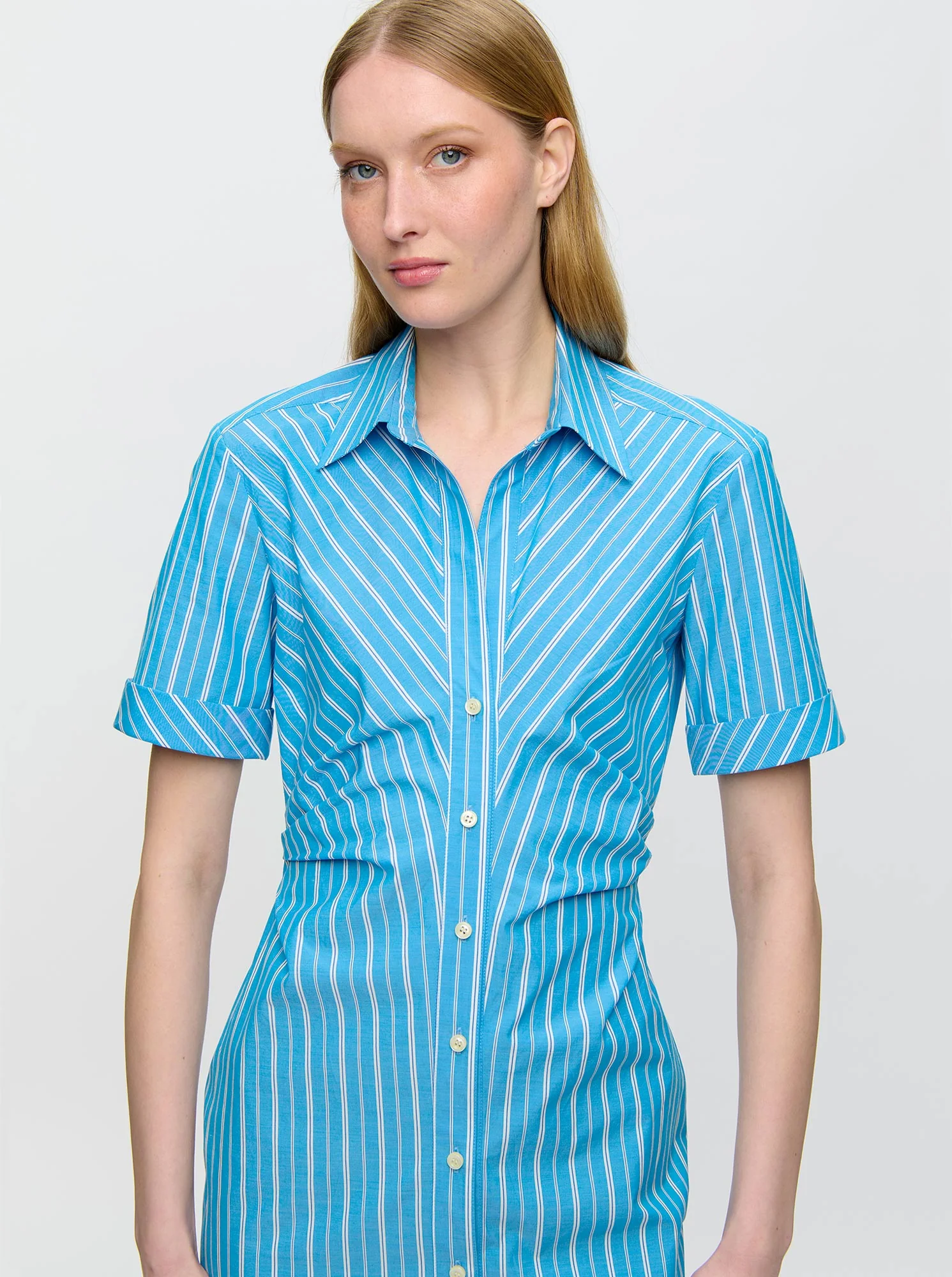 Lou Fitted Shirt Dress | Blue Stripe - Image 5