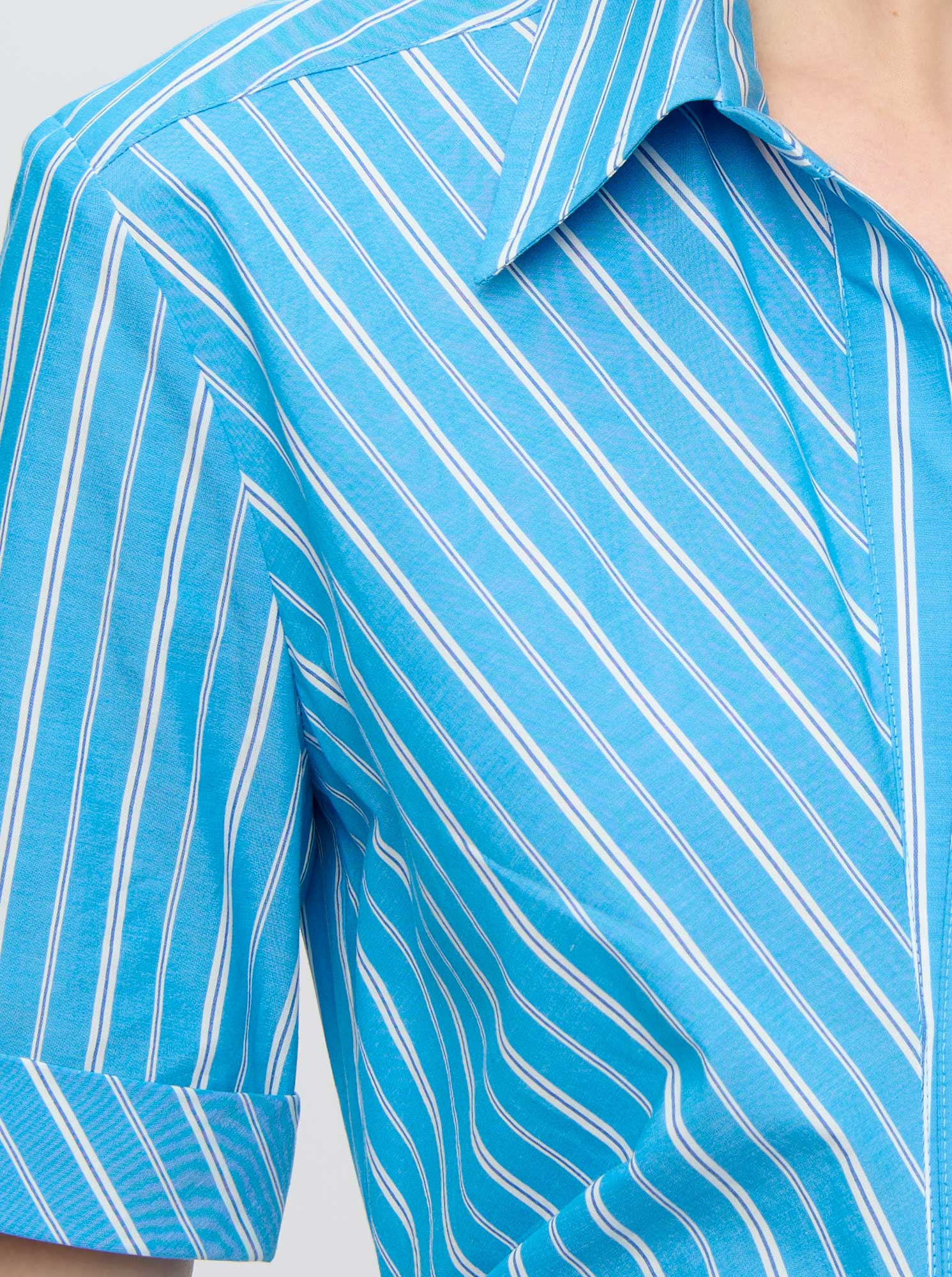 Lou Fitted Shirt Dress | Blue Stripe - Image 6
