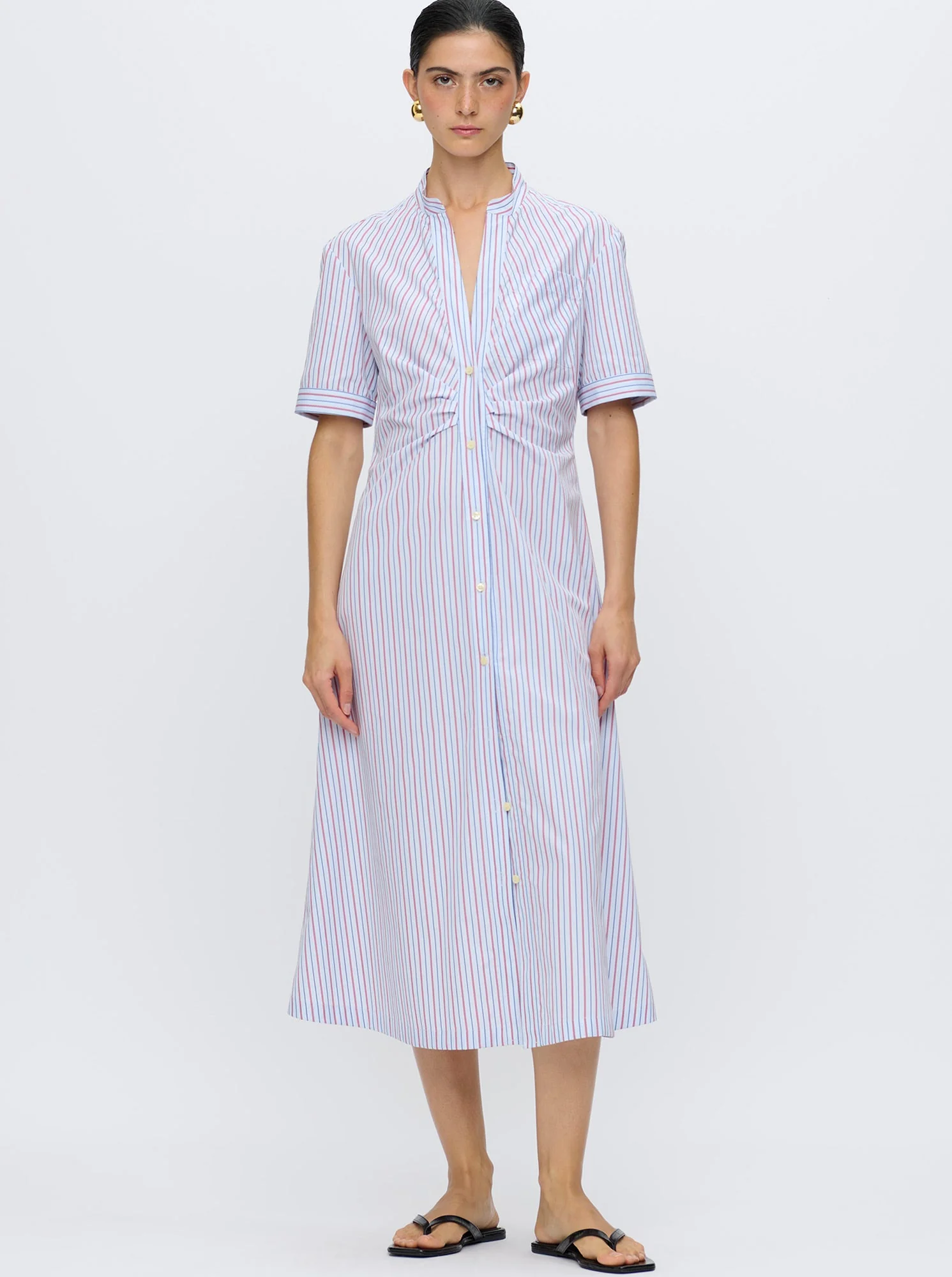 Noor Shirtdress | White/Red Stripe