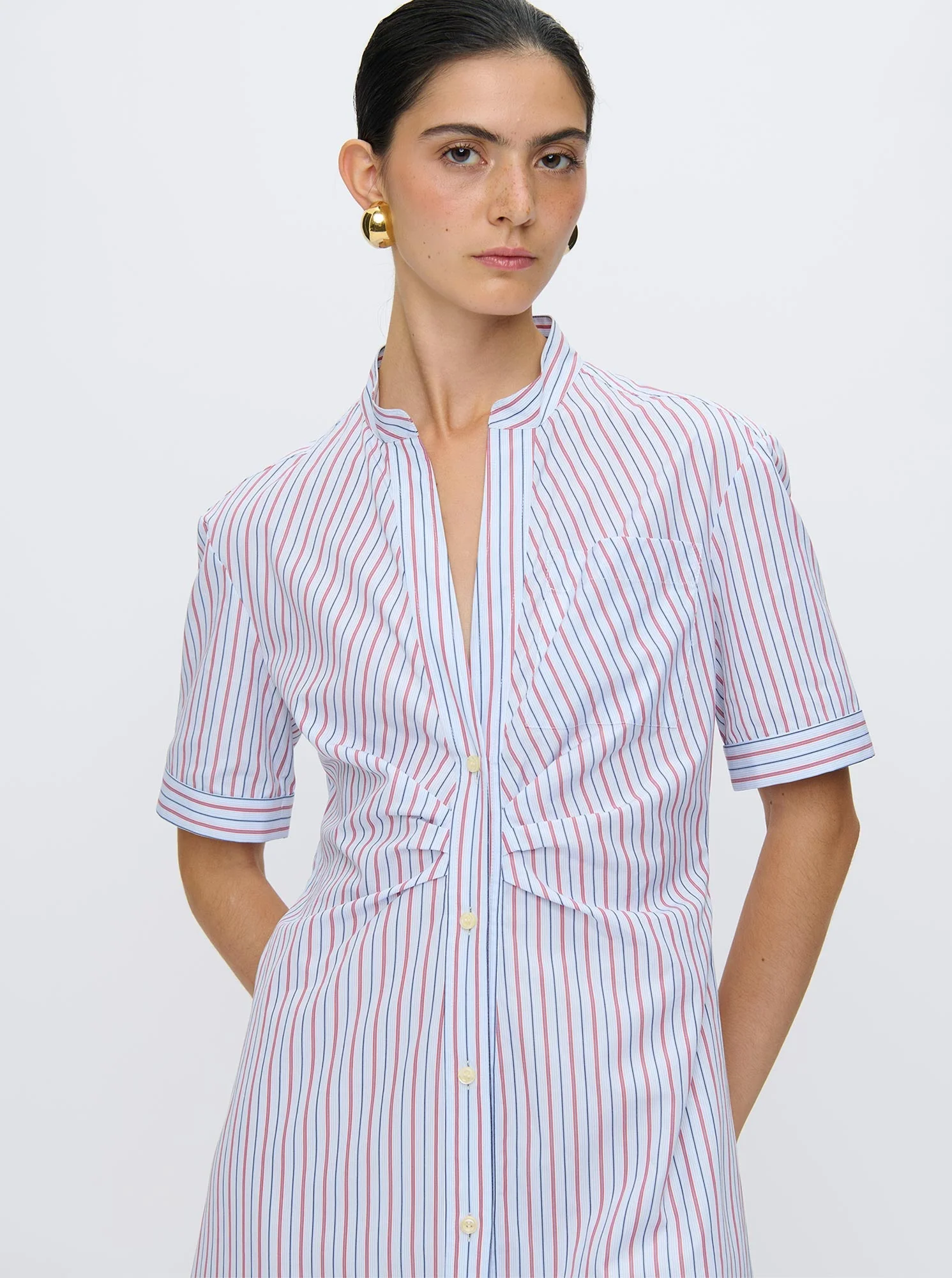 Noor Shirtdress | White/Red Stripe - Image 4