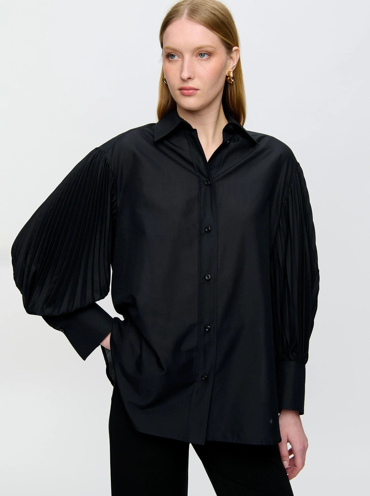 Viola Pleated Sleeve Shirt | Black