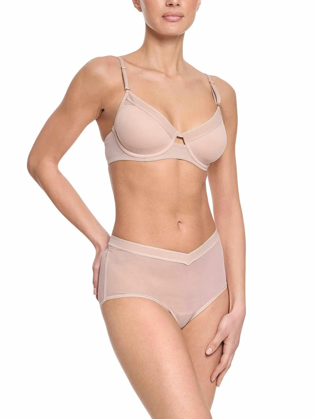 Lined Mesh Plunge Bra | Chai - Image 2