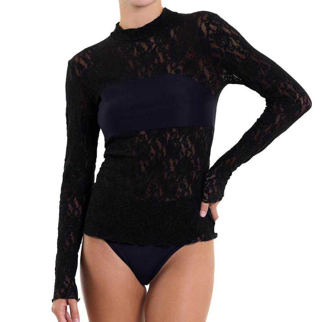 Signature Lace Mock Neck Long Sleeve | Black