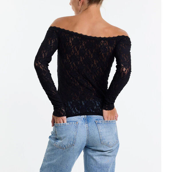 Signature Lace Off The Shoulder Top | Black - Image 2
