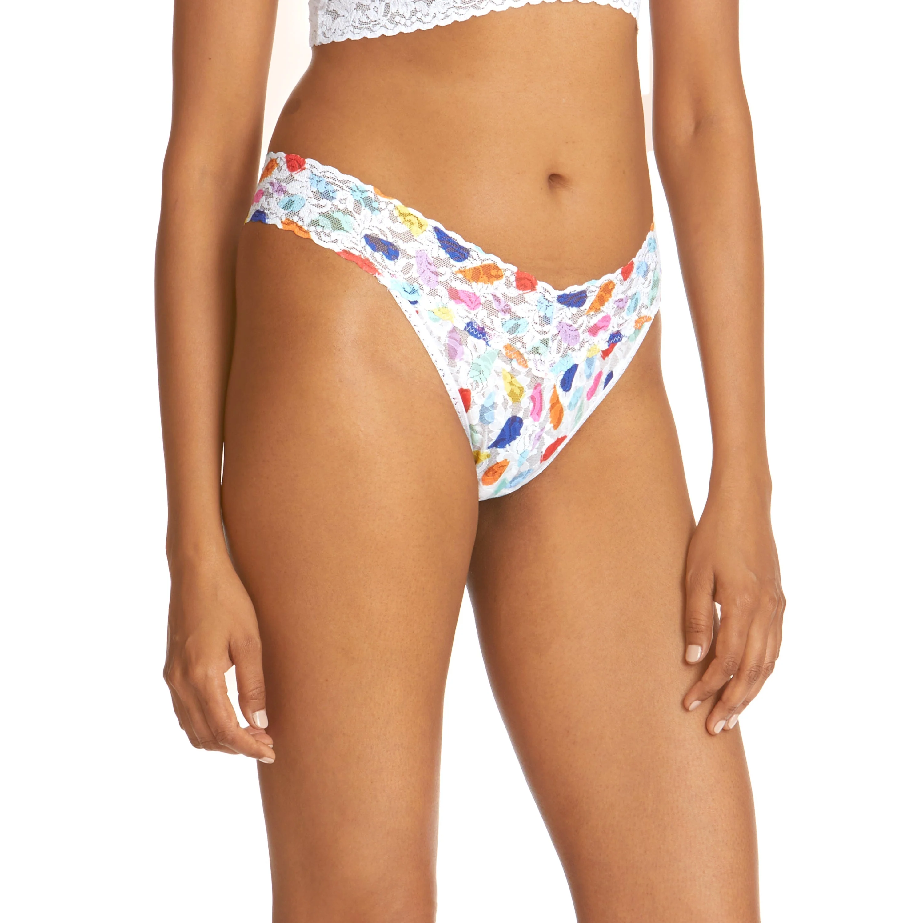 Signature Lace Original Rise Thong | White/Multi - Image 2