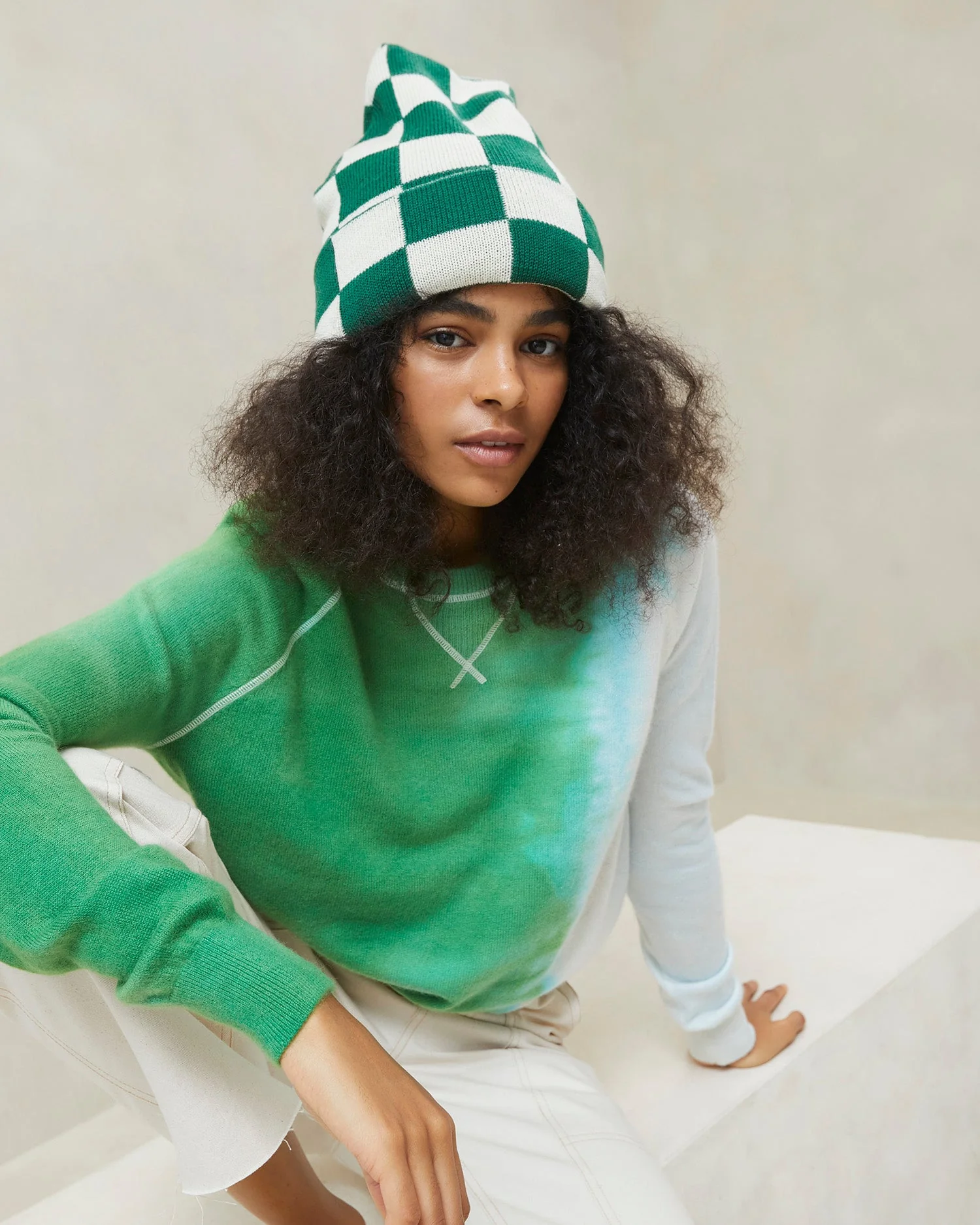 Bartlet Checker Knit Beanie | Forest/Cream - Image 3