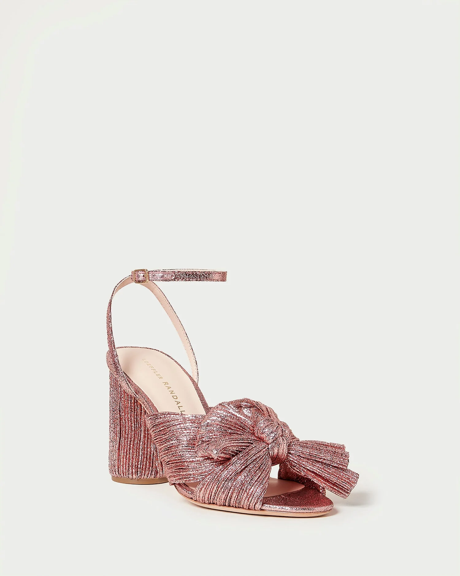 Camellia Pleated Bow Heel | Metallic Rose