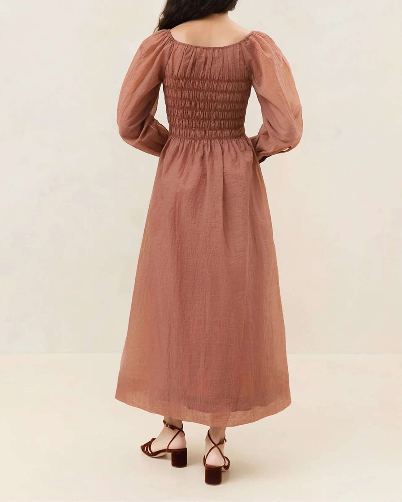 Cecelia Gathered Organza Dress | Brown - Image 3