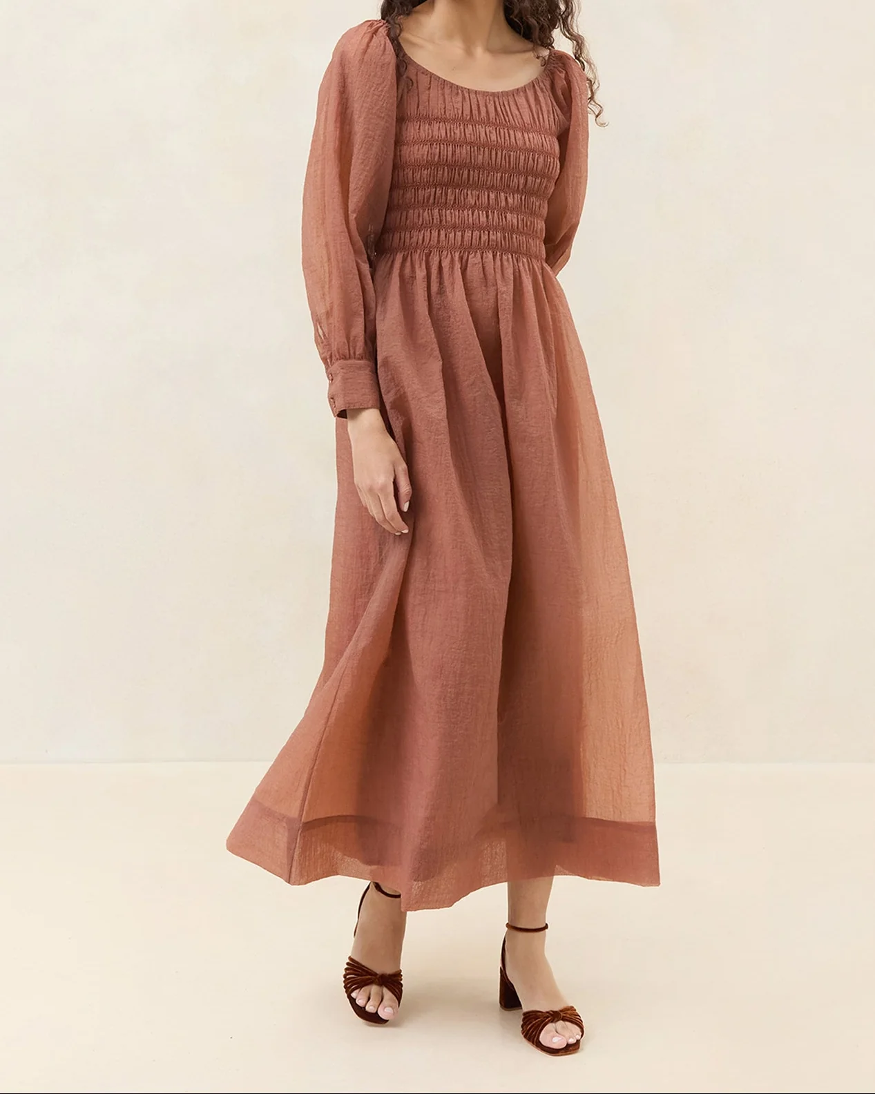 Cecelia Gathered Organza Dress | Brown - Image 4
