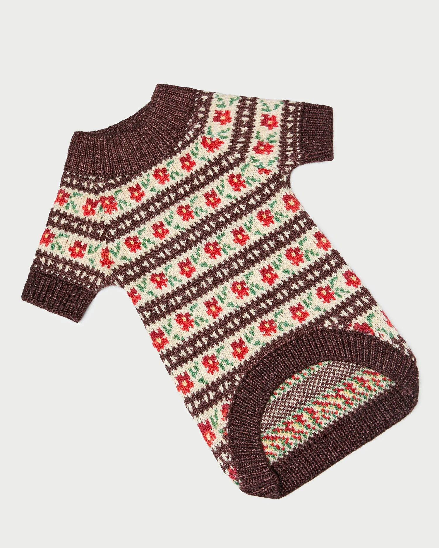 Intarsia Dog Sweater | Brown/Cream/Red Floral - Image 2