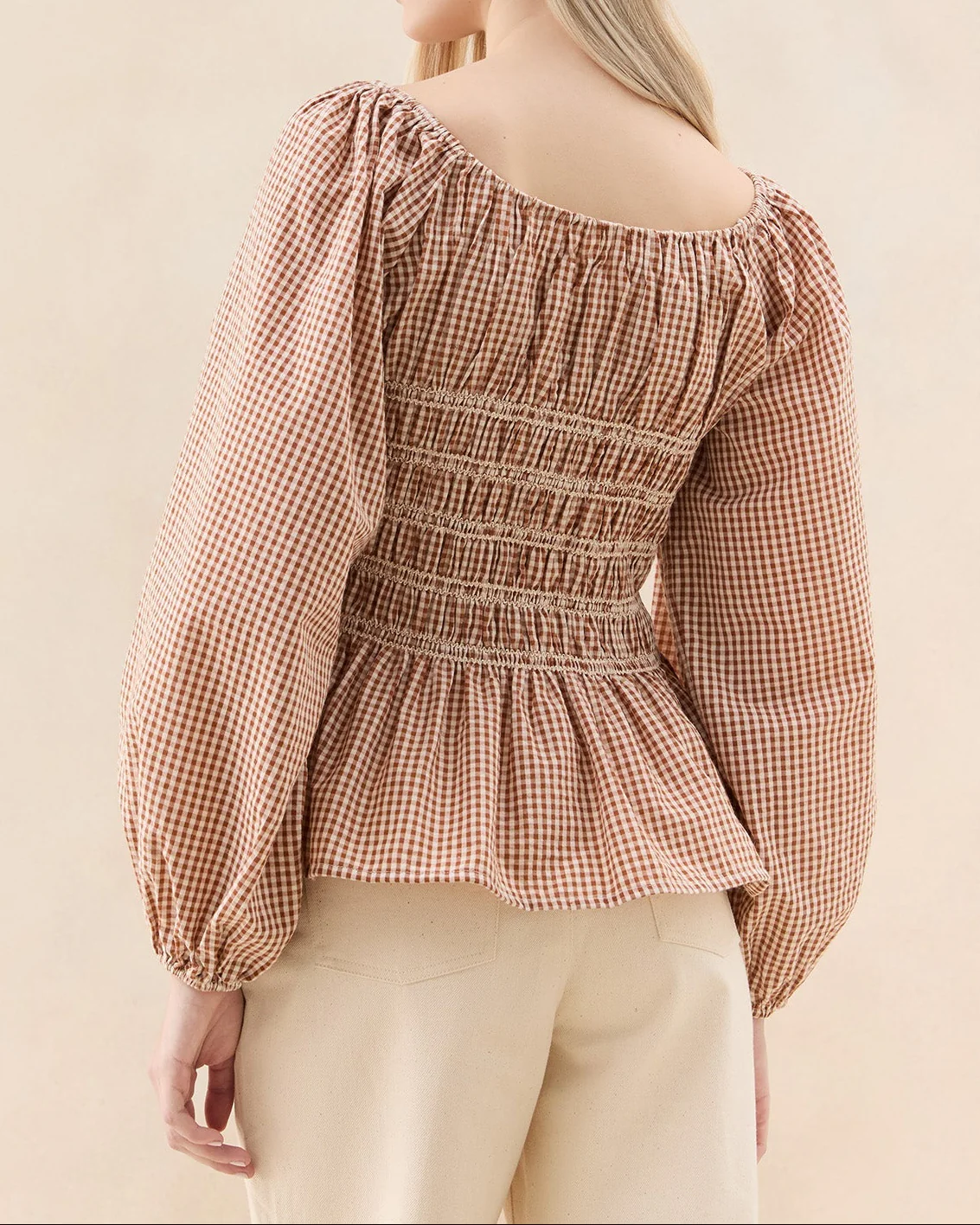 Julietta Gathered Top | Brown Gingham - Image 3