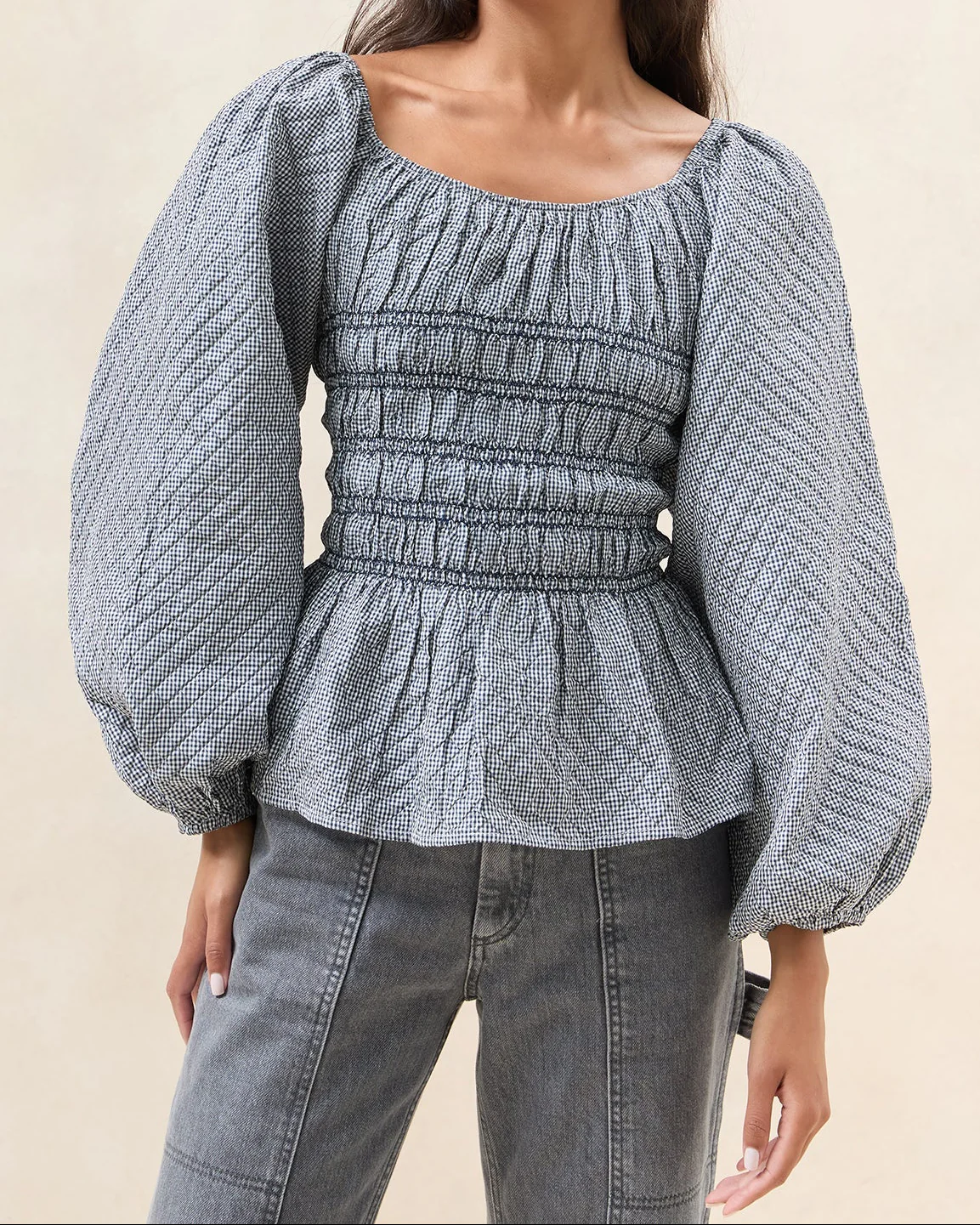 Julietta Gathered Top | Navy Gingham