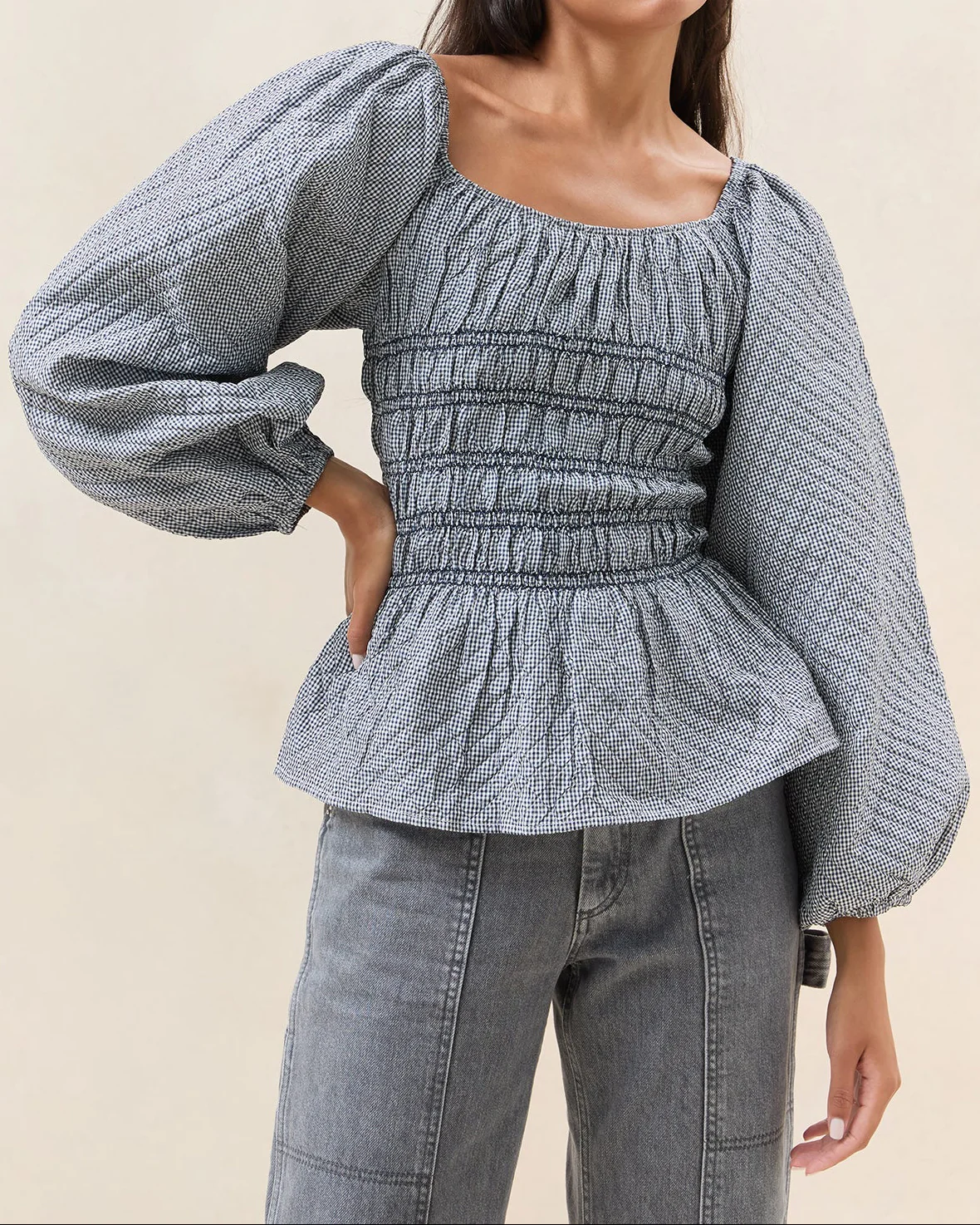 Julietta Gathered Top | Navy Gingham - Image 4