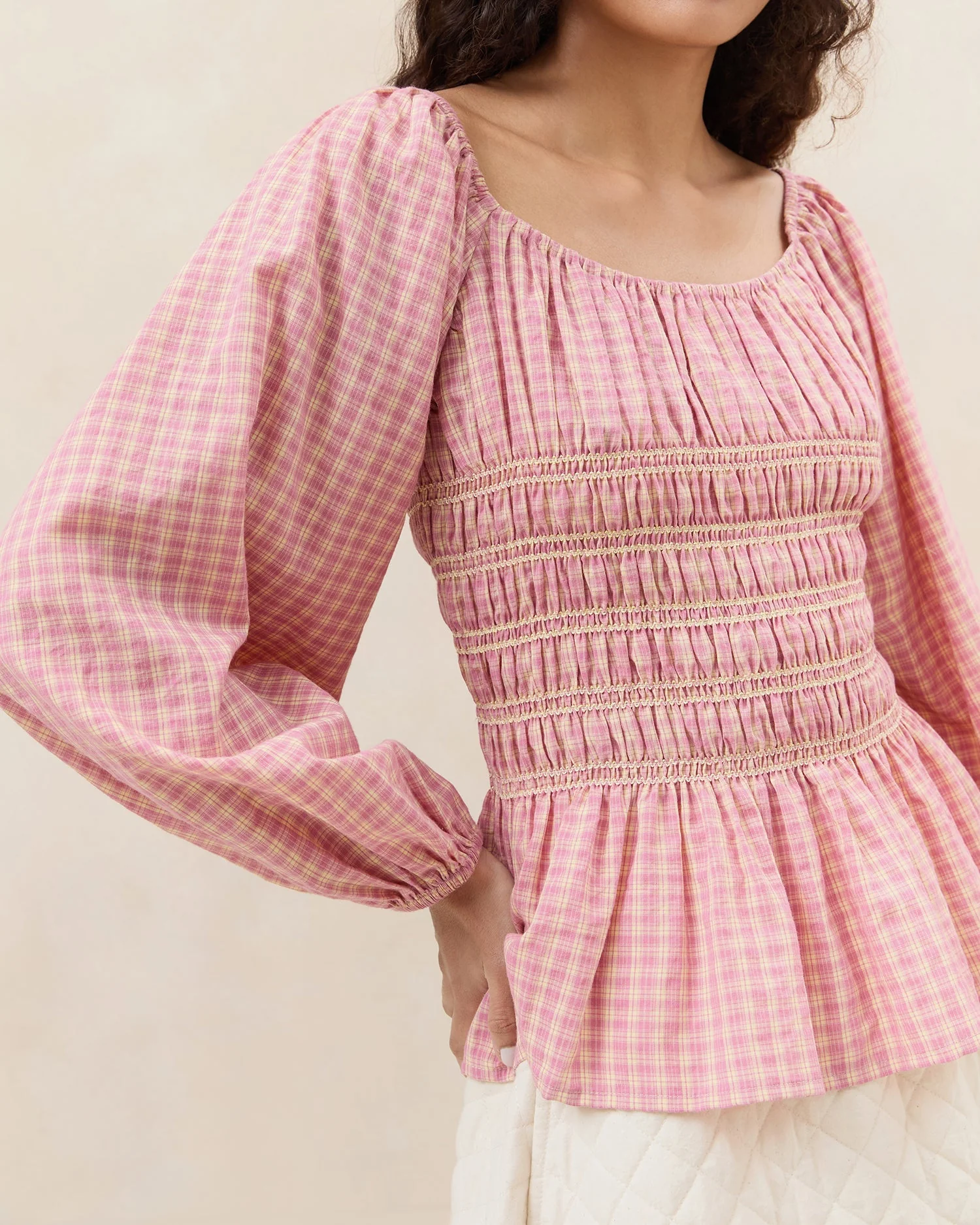 Julietta Gathered Top | Pink/Yellow - Image 2
