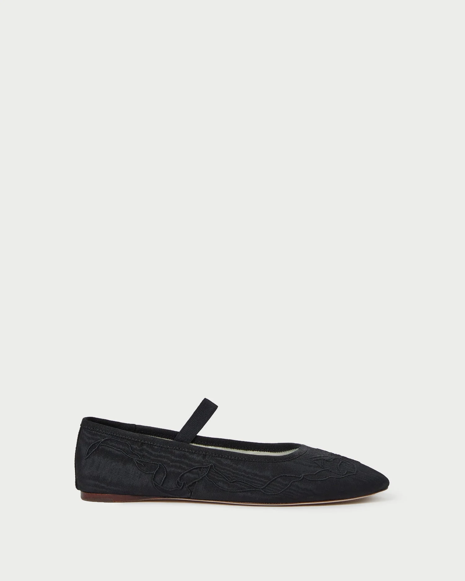 Leonie Embroidered Bow Flat | Black/Black