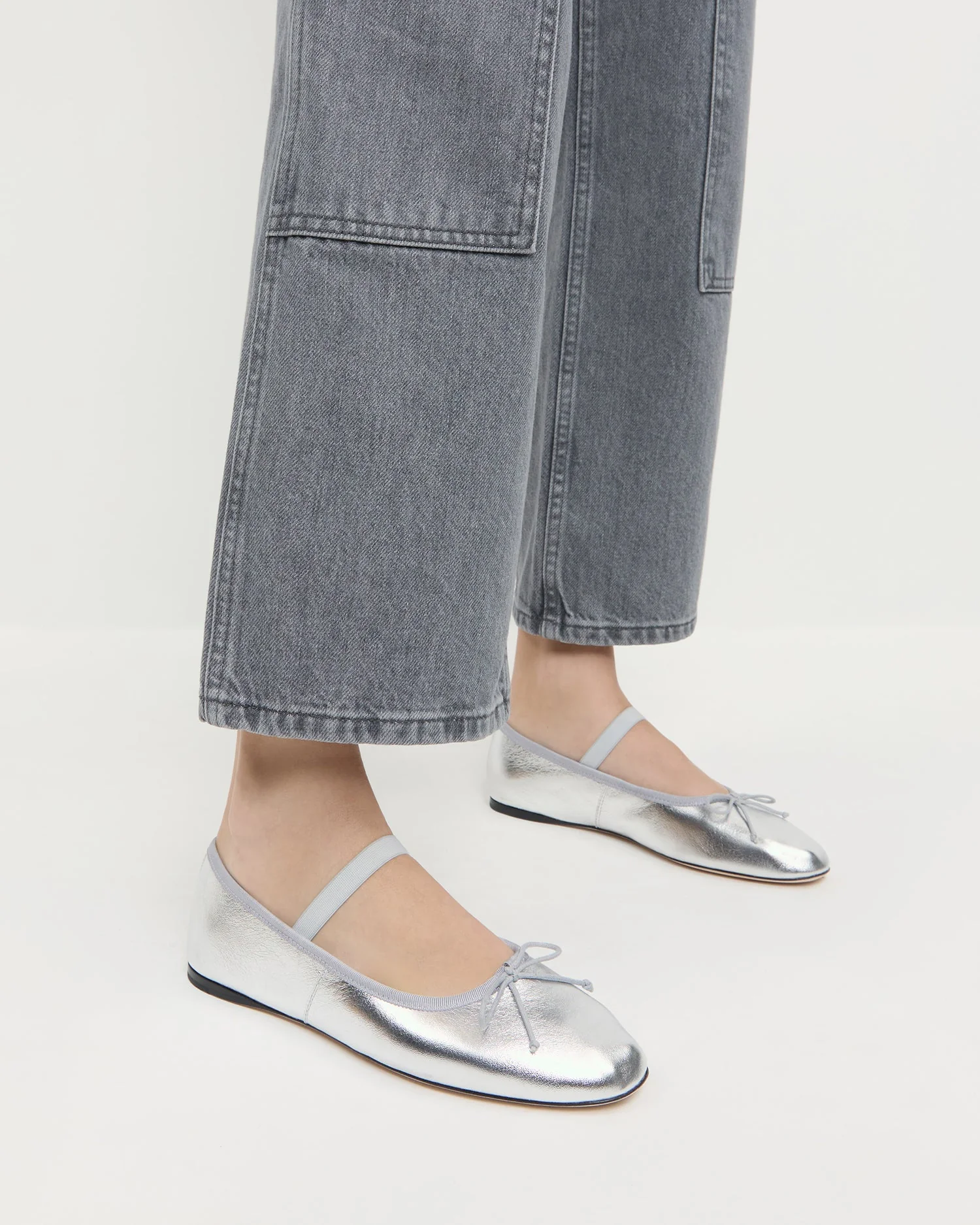 Leonie Leather Ballet Flat | Silver - Image 2