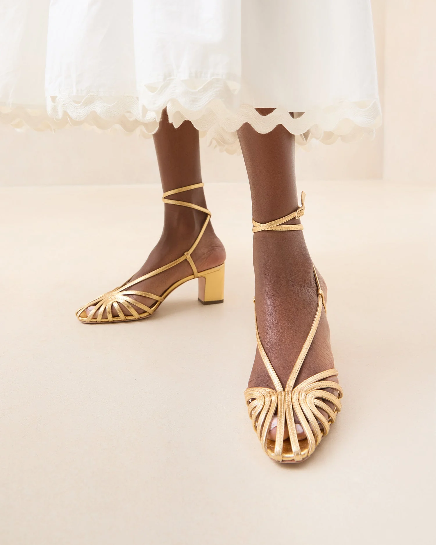 Livvy Leather Heeled Sandal | Gold - Image 2