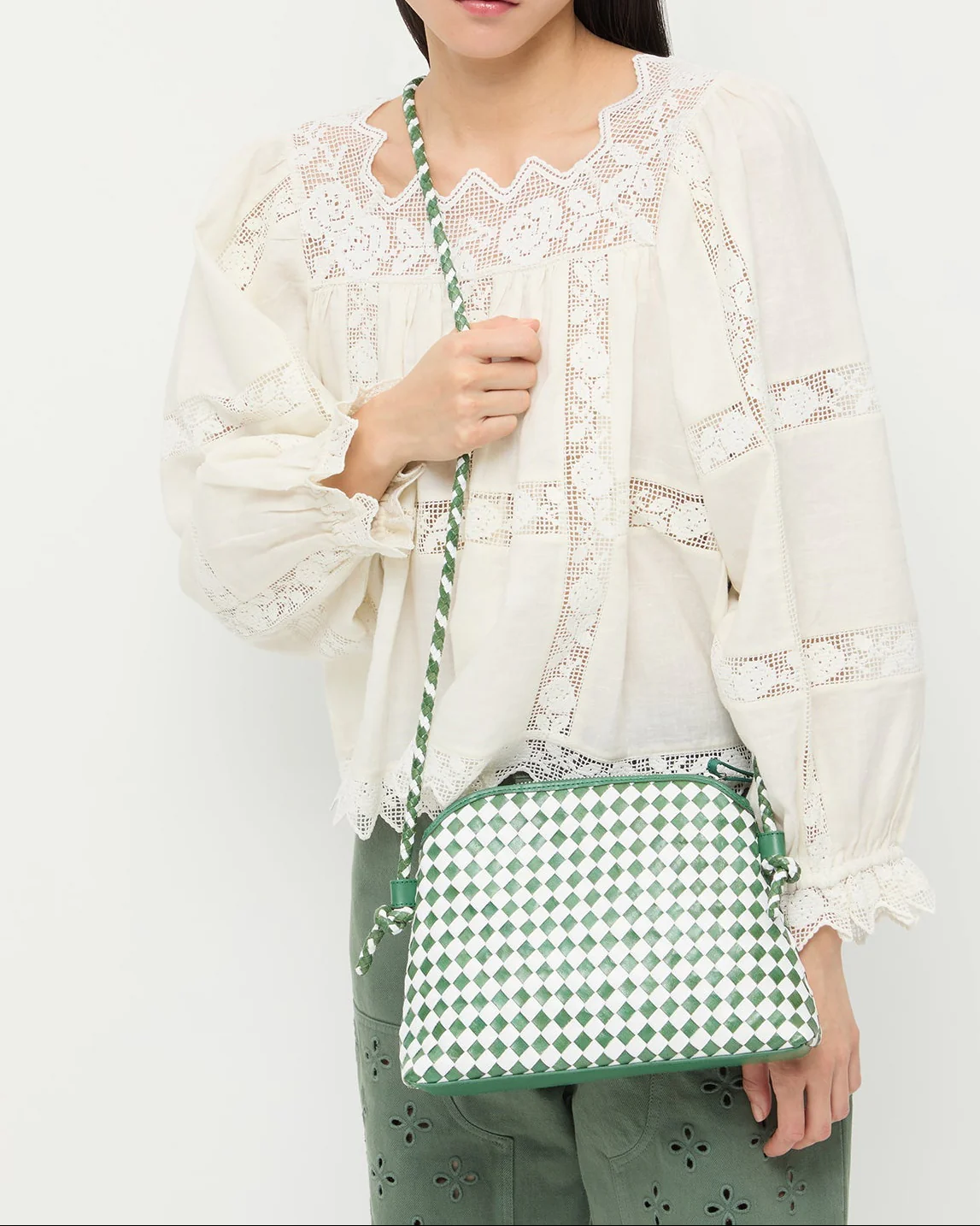 Mallory Woven Crossbody | Emerald/White - Image 5