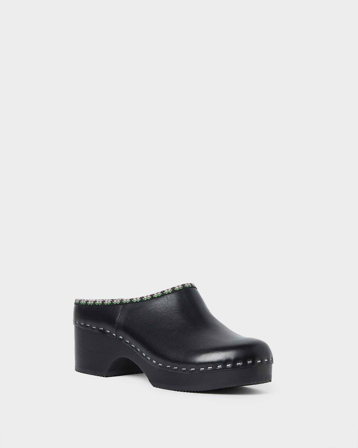 Maude Leather Clog | Black/Floral Ribbon - Image 2