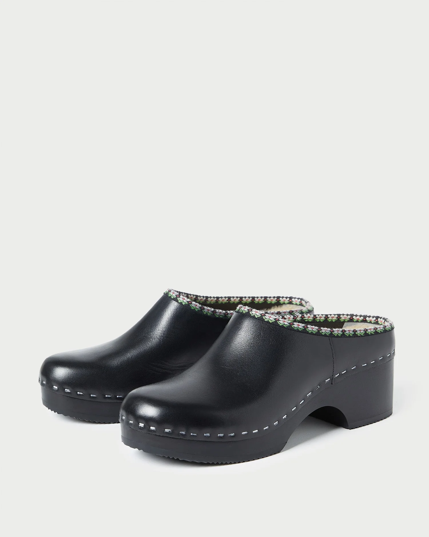Maude Leather Clog | Black/Floral Ribbon - Image 4