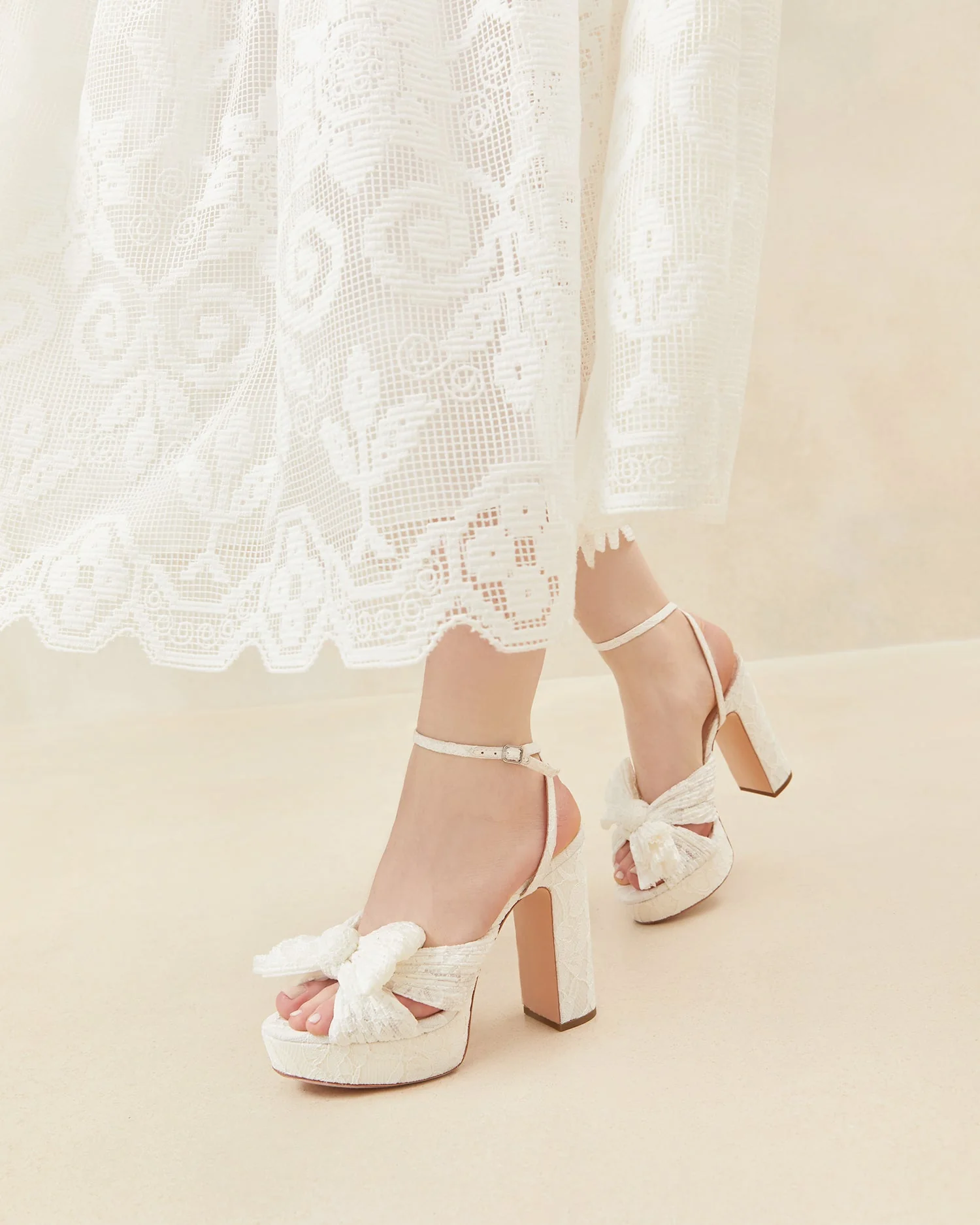 Natalia Lace Bow Heel | White/Cream - Image 2