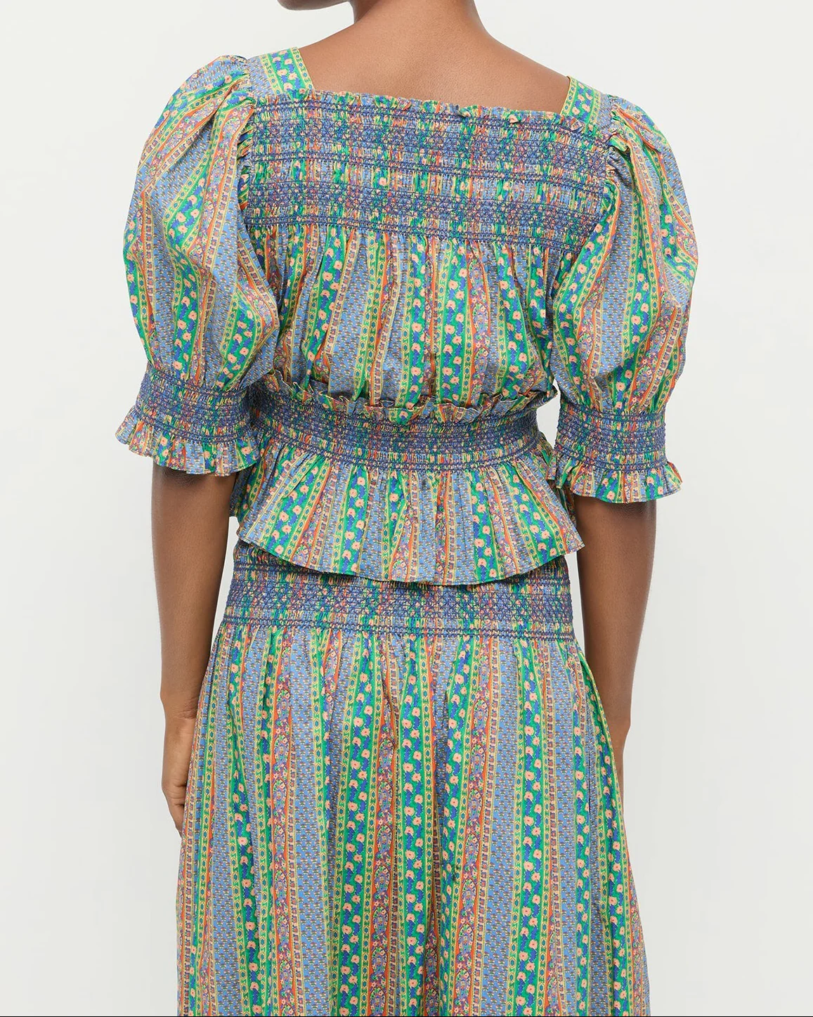 Nicola Smocked Blouse | Red/Green/Blue Floral - Image 3