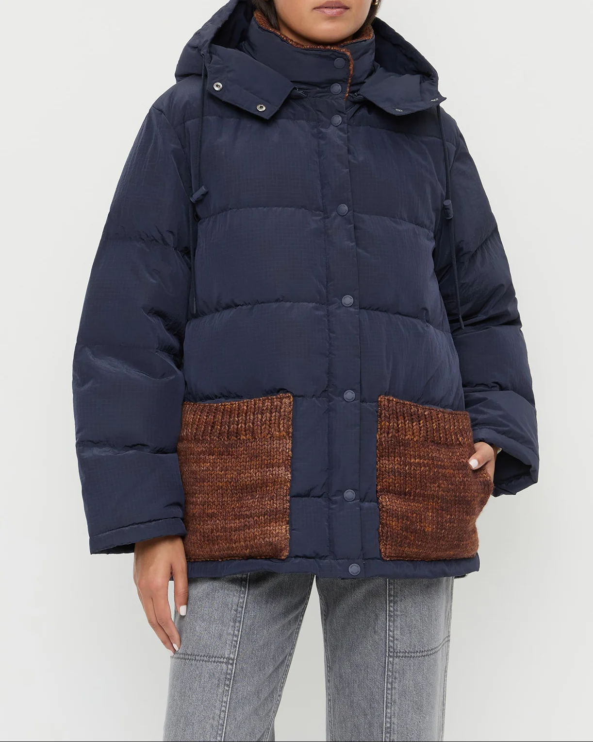 Pippa Puffer Coat | Navy/Brown