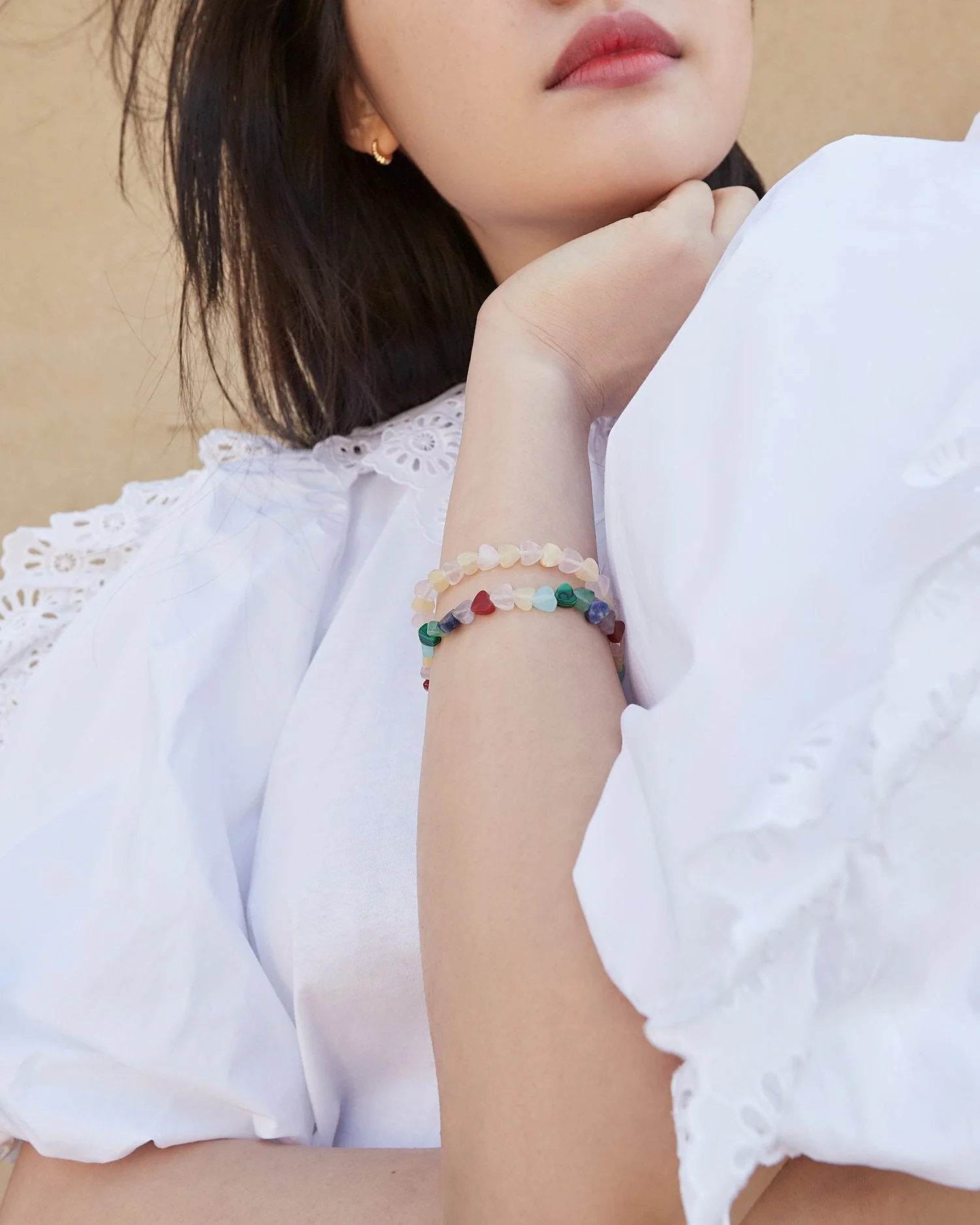 Renata Heart Stone Bracelet | Green/Pink - Image 3