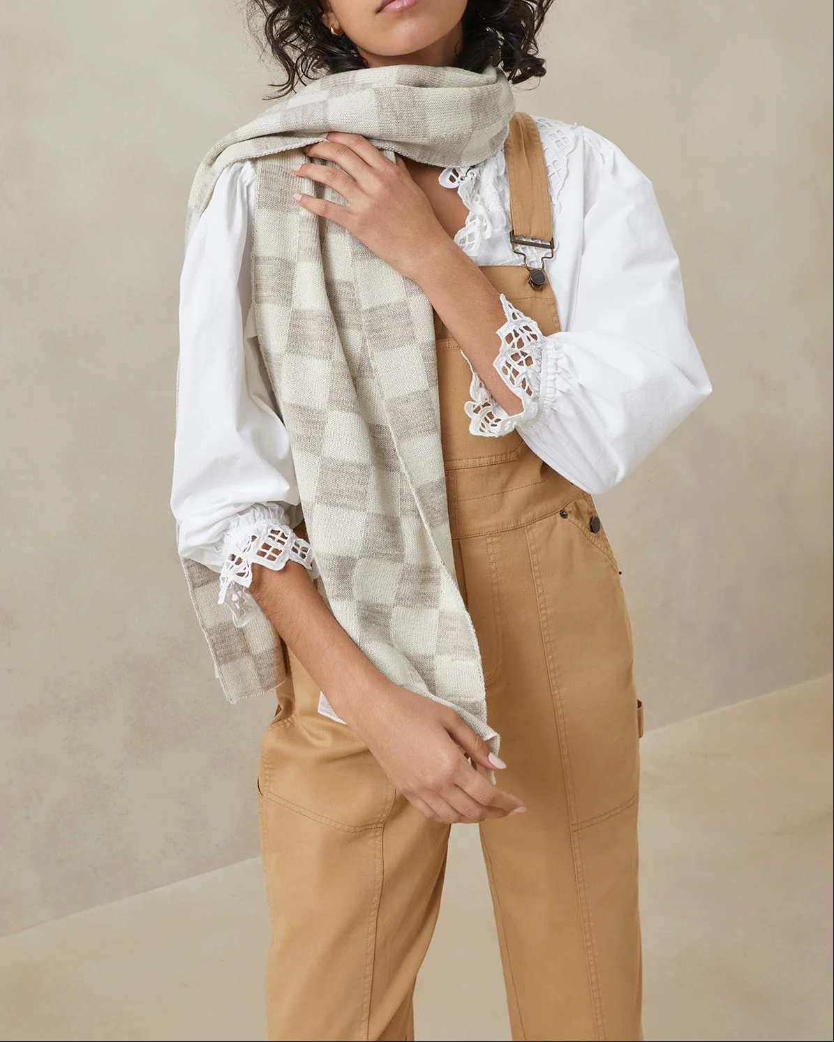 Roland Knit Scarf | Oatmeal/Cream Plaid - Image 3