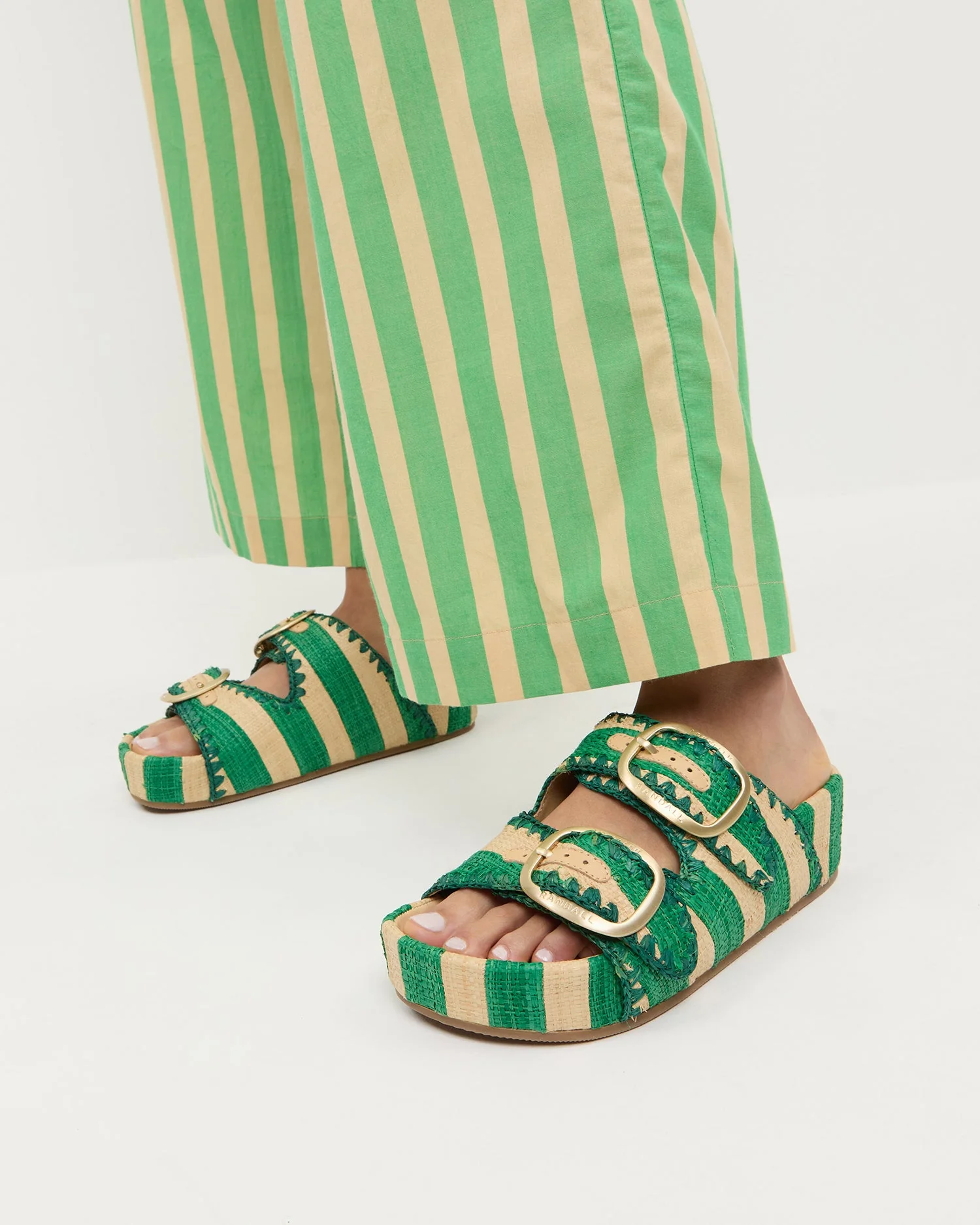 Theo Two-Band Sandal | Green/Natural - Image 2