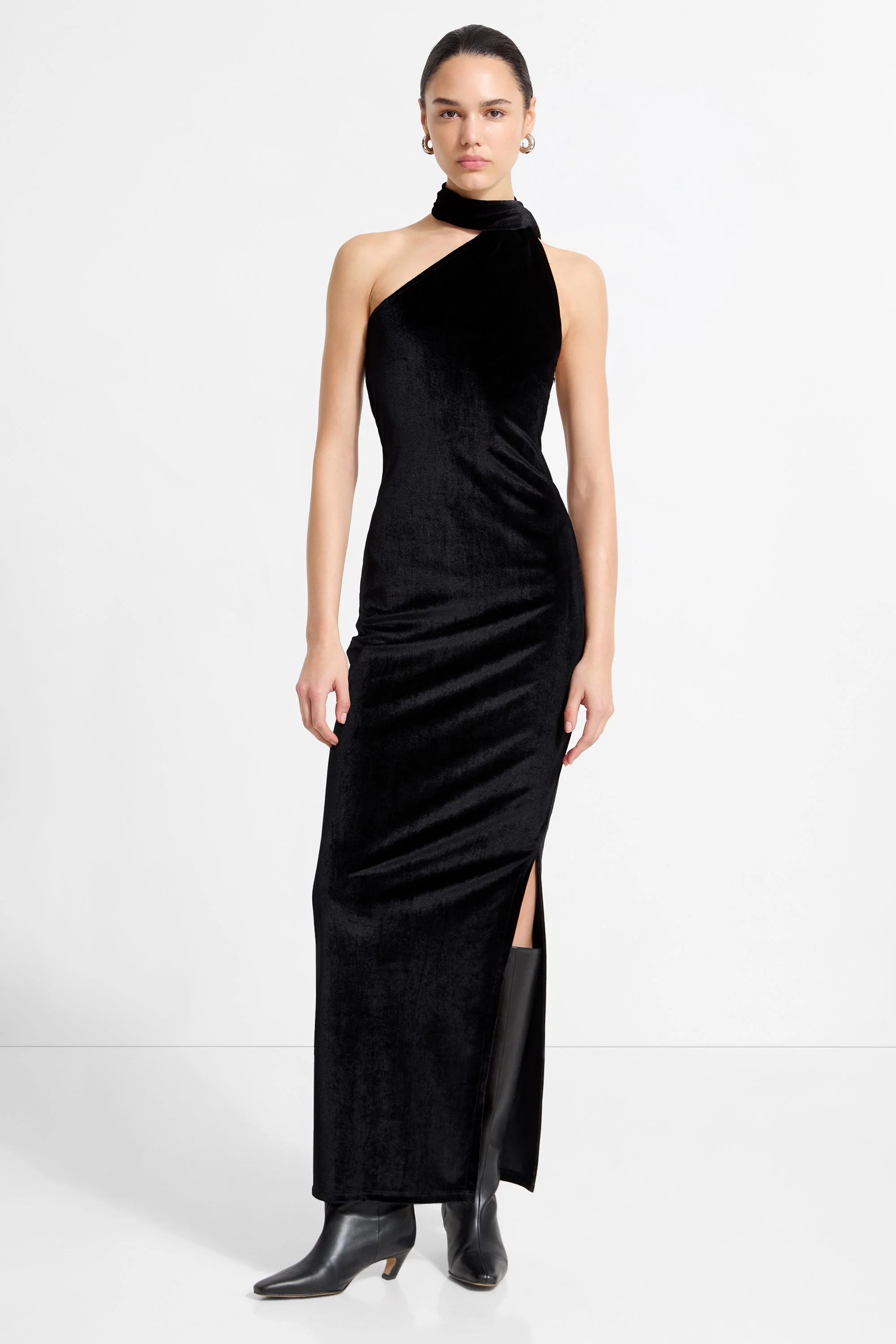 Manhattan Velvet Slit Gown | Black Velvet - Image 2