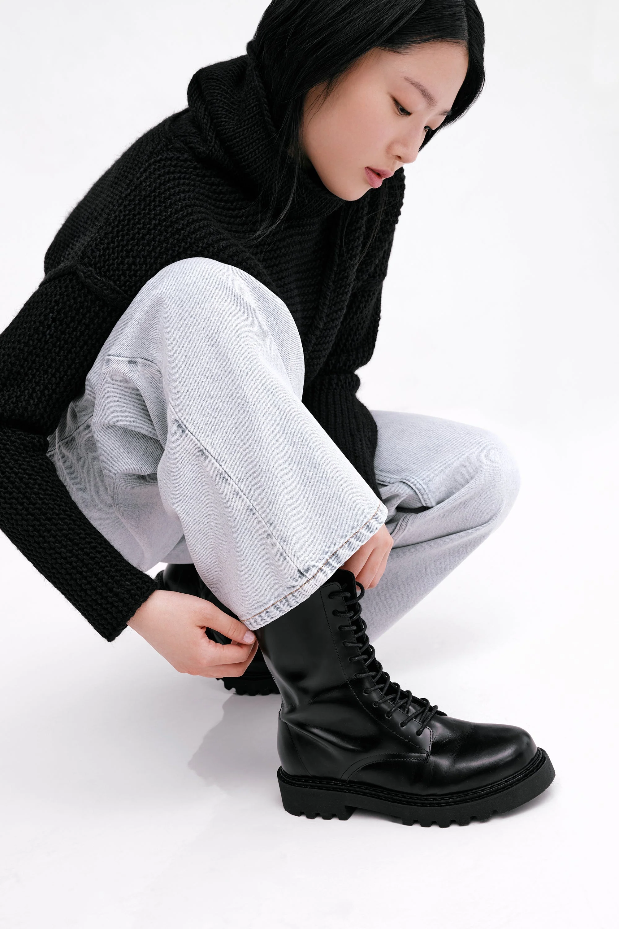 Carla Combat Boots | Black Spazzolato