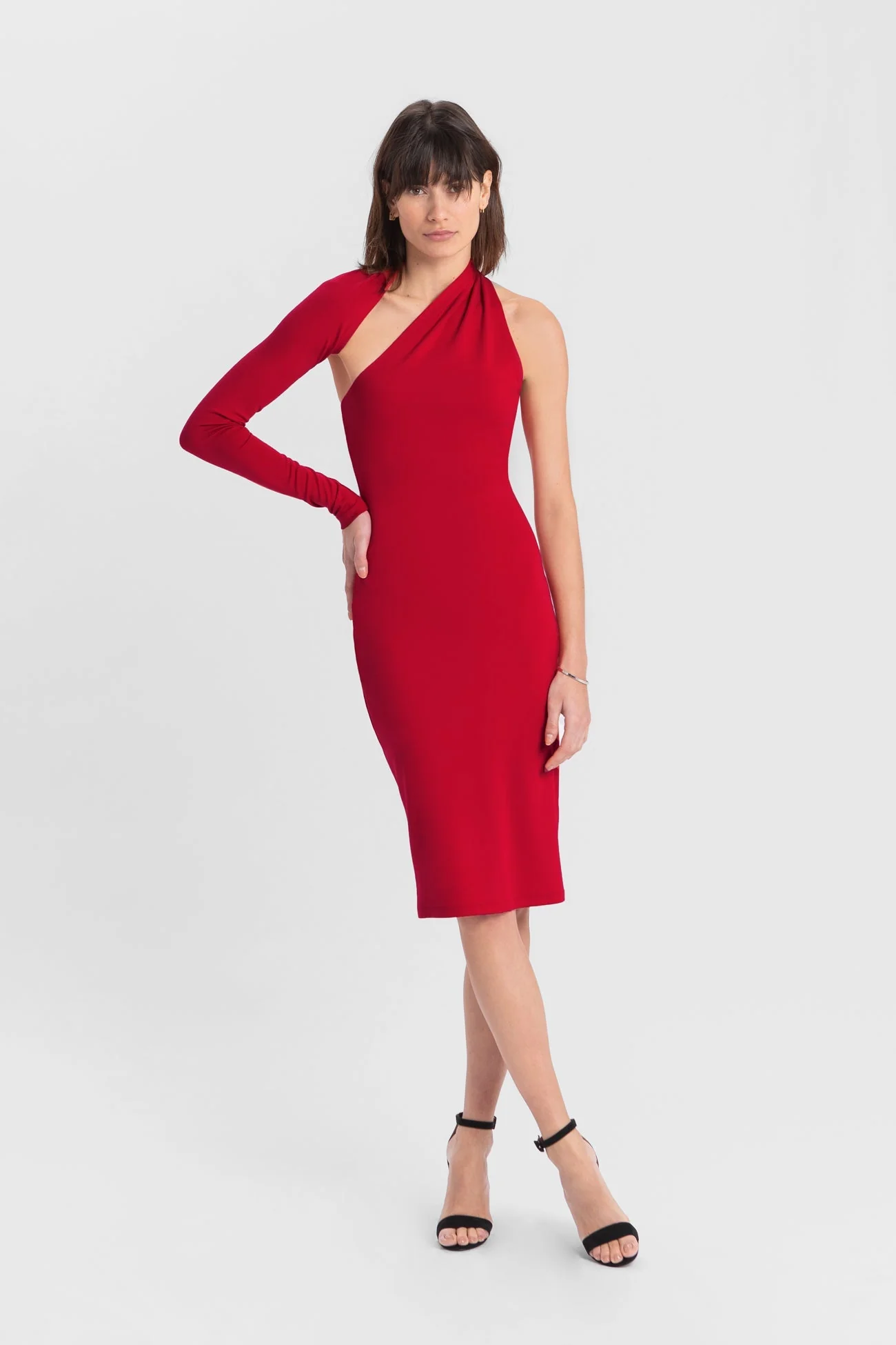 Manhattan One Shoulder Midi Dress | Red - Image 2