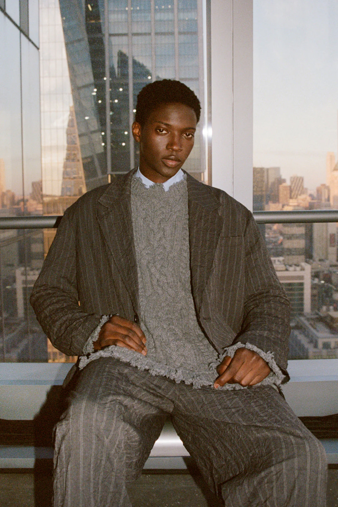 Mens | Hank Double Pleat Pants | Charcoal Stripe - Image 2