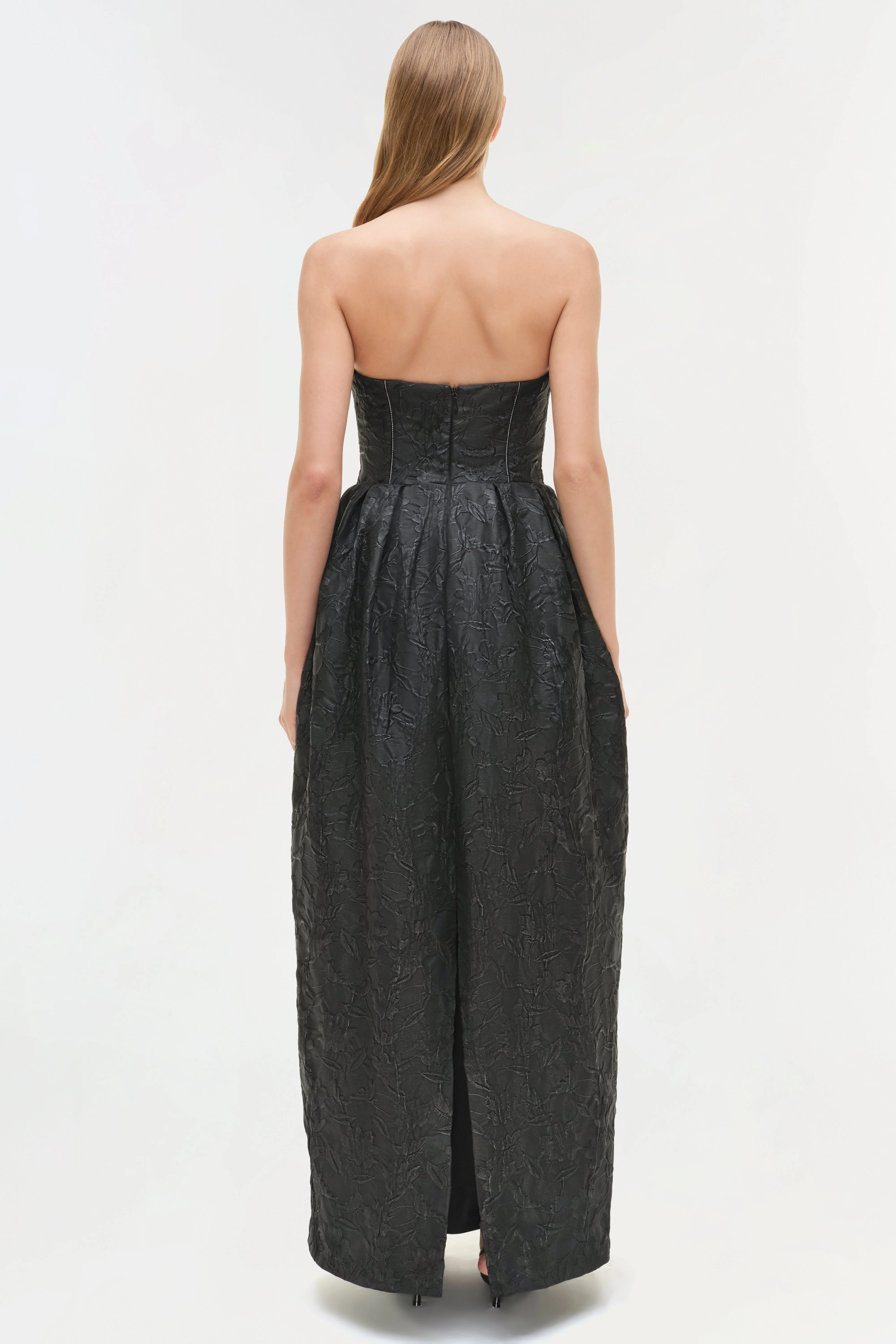 Womens | Adeena Jacquard Bustier Gown | Black - Image 6