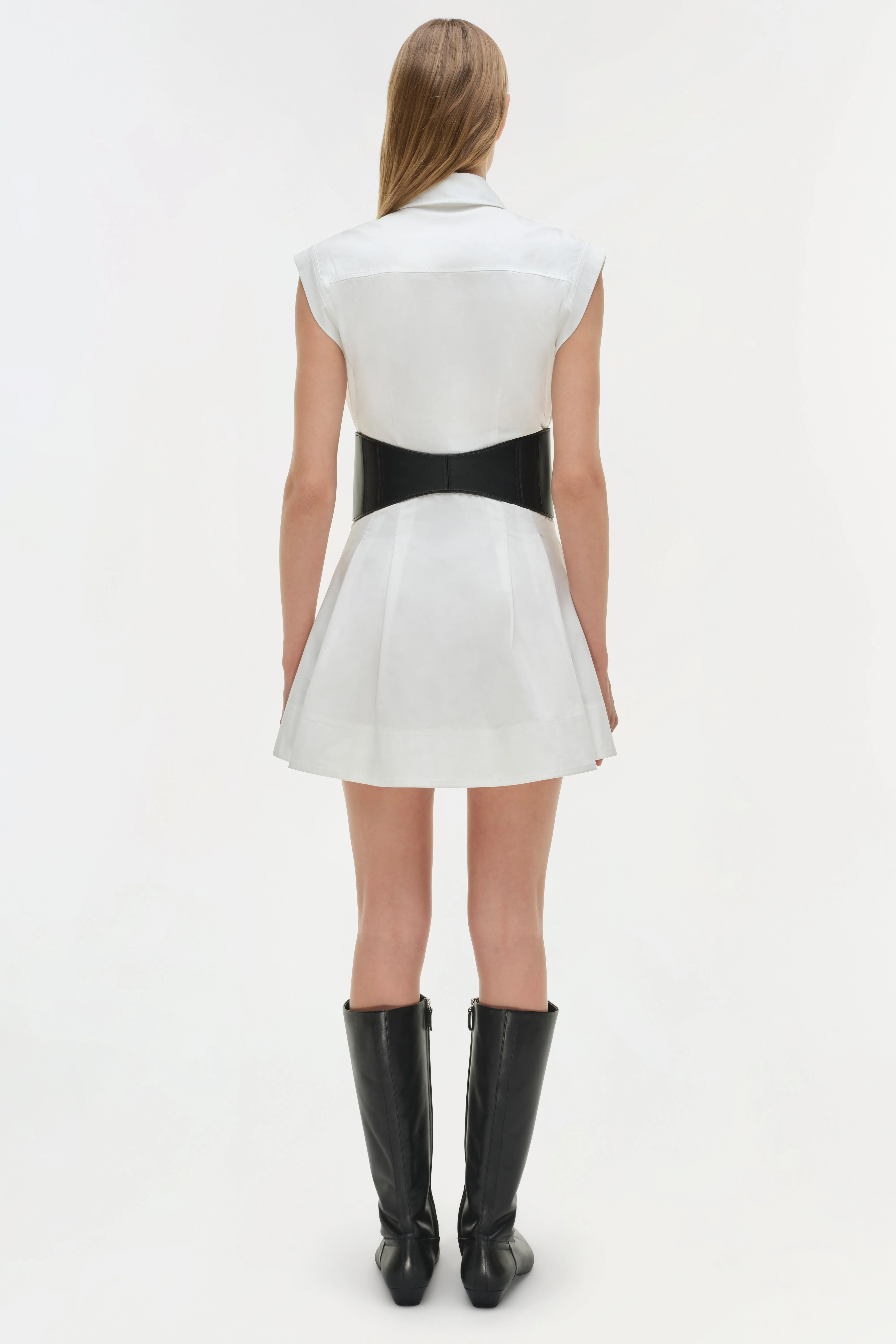 Womens | Adler Belted Cotton Mini Dress | White - Image 5
